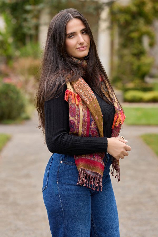 Floral Paisley Fringed Scarf - Lightweight Soft Shawl Wrap for Women - Perfect for Spring Outfits, Beach Cover-ups & Boho Fashion Accessories