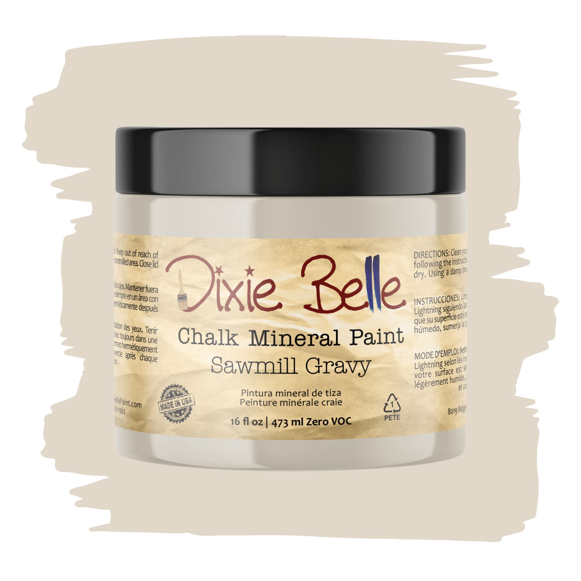 Dixie Belle Chalk Finish Furniture Paint - Sawmill Gravy 16oz | Matte Smooth Beige Mineral Paint for DIY Furniture Makeover | USA-Made | Perfect for Tables, Cabinets & Home Decor Projects