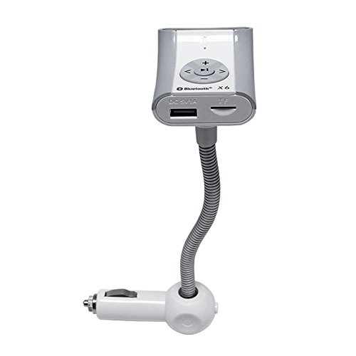 MaximalPower Hands-Free FM Transmitter for Car - Bluetooth MP3 USB FM Radio Compatible with iPhone Android Smartphones (White Silver) - Perfect for Road Trips & Wireless Music Streaming