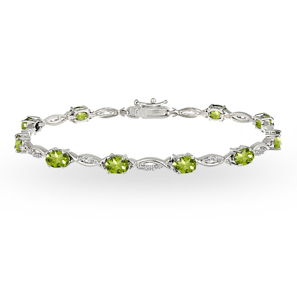Women's Birthstone Bracelet - Oval Cut Swirl Design Genuine/Synthetic Gemstone Tennis Bracelet in Sterling Silver or Gold Flash with Gift Box | Perfect for Anniversaries, Birthdays & Special Occasions