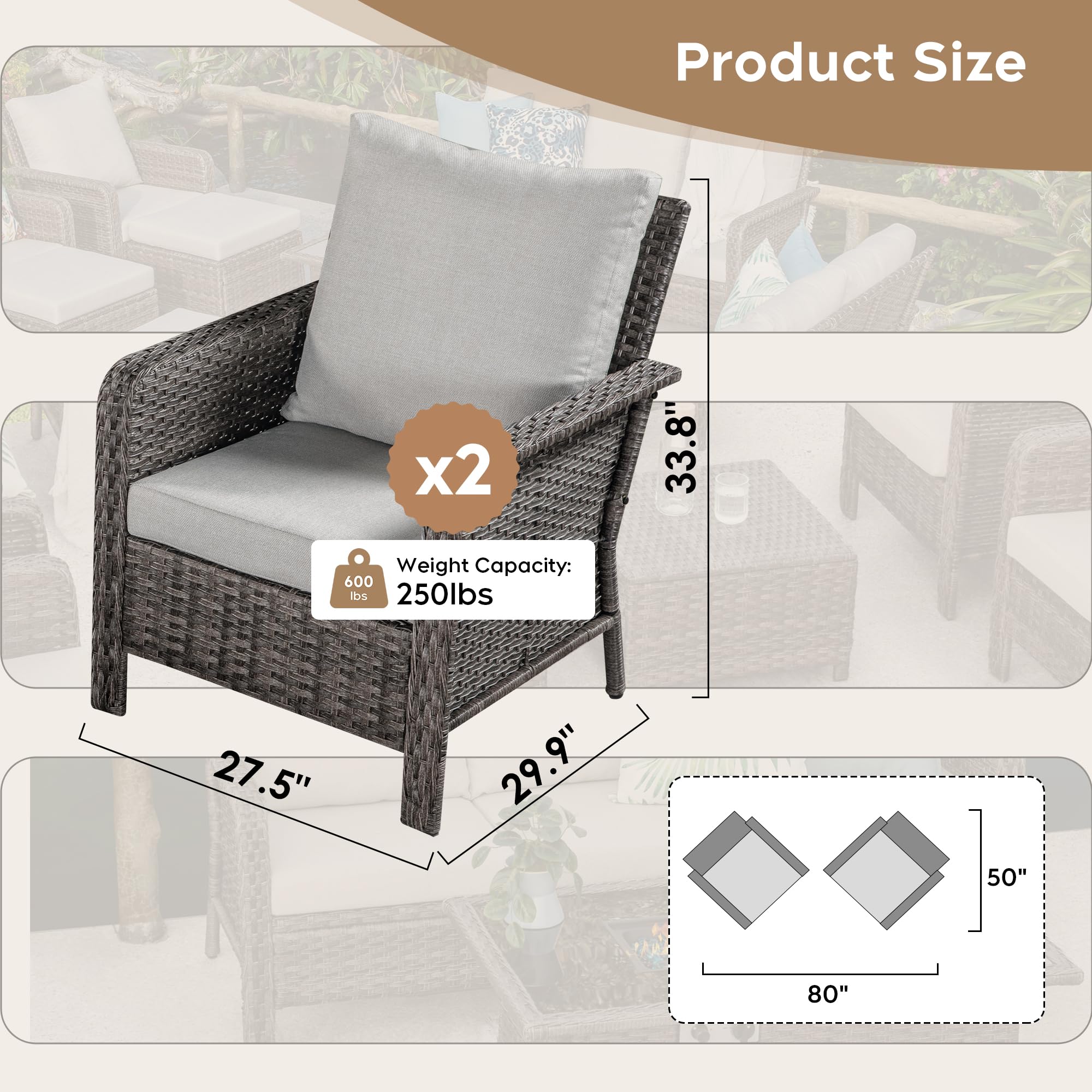 Brafab PE Rattan Wicker Patio Furniture Set - 4-Piece Outdoor Conversation Chairs with Washable Cushions, Weather-Resistant Garden Poolside Balcony Seating in Beige | Perfect for Backyard Relaxation, Pool Parties & Outdoor Entertaining