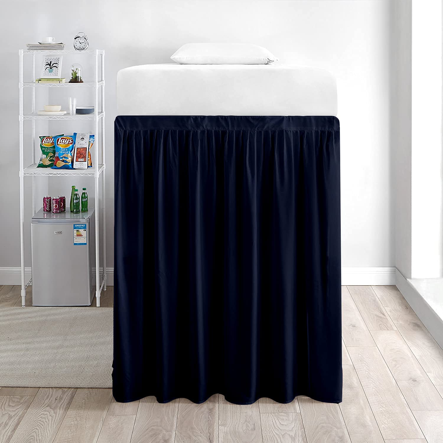 Extra Long Twin-XL Dorm Bed Skirt - 100% Brushed Microfiber College Bed Skirt with 32