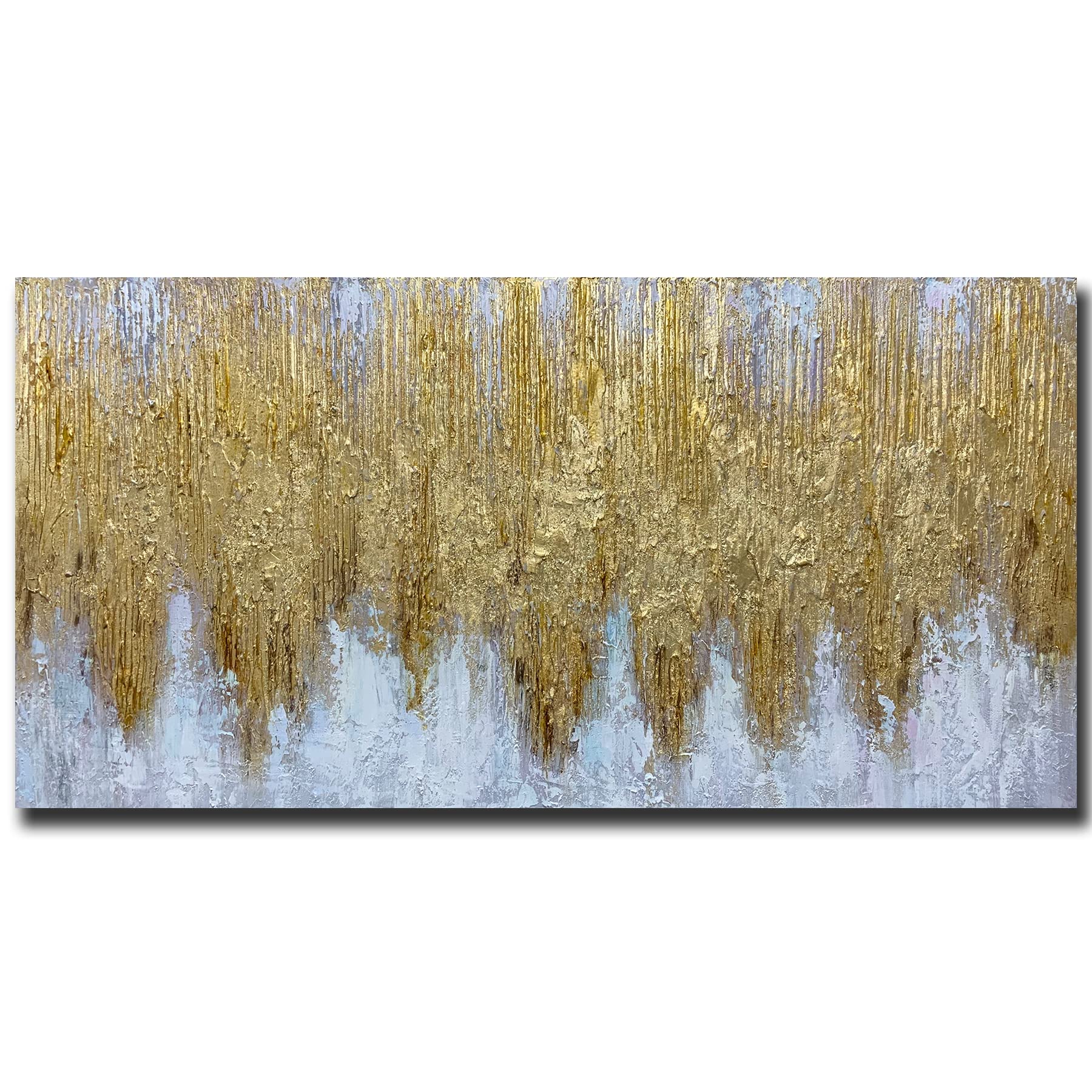 Tiancheng Art 24x48 Inch Hand-Painted Golden Oil Painting on Canvas - Framed Contemporary Wall Art for Home, Kitchen & Office Decor | Ready to Hang Living Room & Bedroom Wall Decor