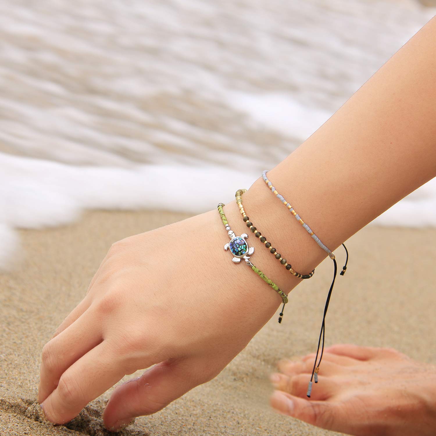 KELITCH Crystal Turtle Charm Bracelet - Miyuki Beaded Thin Strand Friendship Bracelet for Women - Multi Color Options - Perfect for Gifts, Boho Style & Everyday Wear