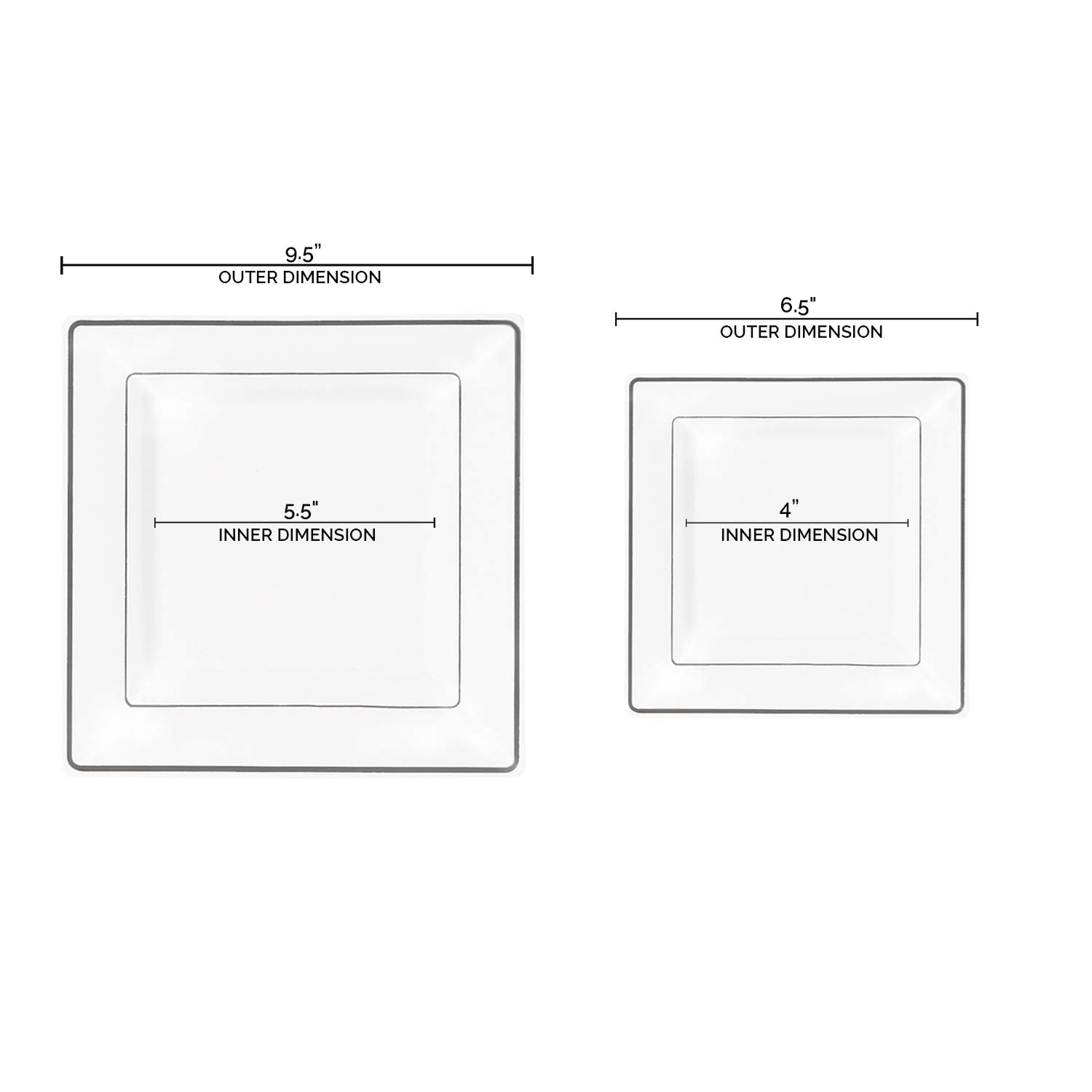 Premium Heavy Duty Disposable Plastic Dinnerware Sets - Elegant Square Plates for Weddings, Birthdays & Special Events (White with Silver Trim, 120-Piece Combo Set) | Perfect for Catering, Party Decor & Large Gatherings