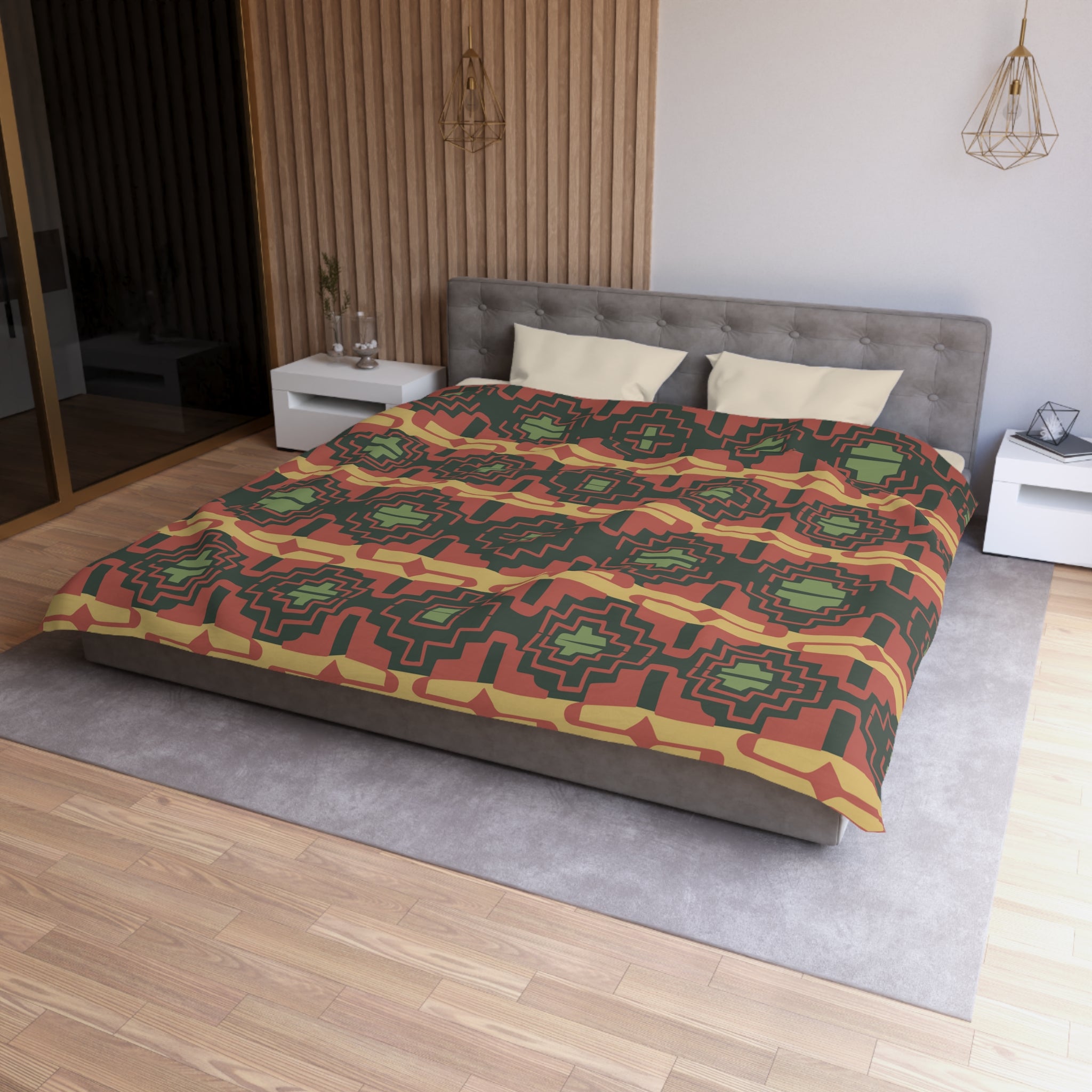 Soft Microfiber Duvet Cover Set - Southwestern Dune Pattern - Queen Size Bedding for Cozy Home & Hotel Use