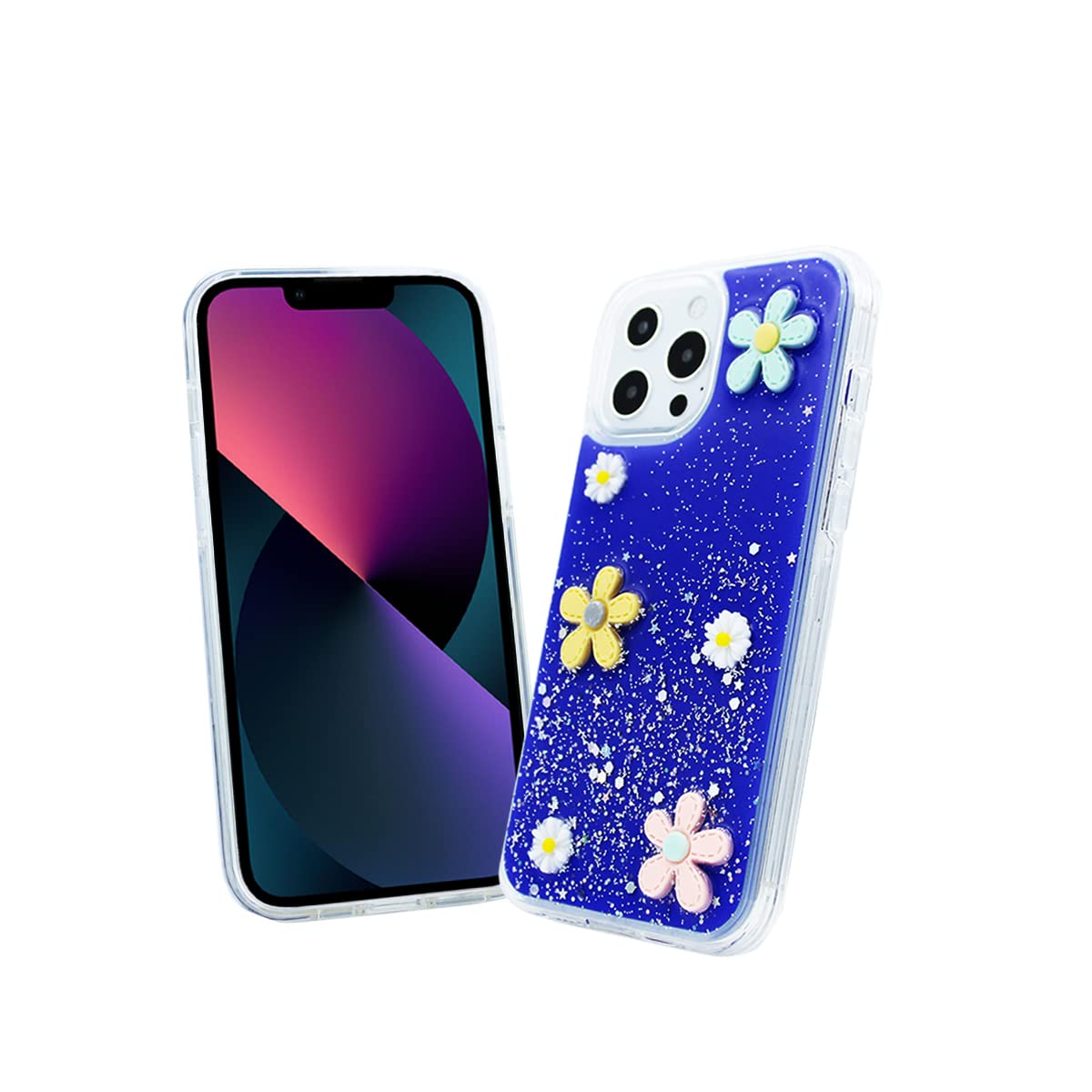 Shockproof iPhone 12 Pro Max Case with Daisy Flower Design - Anti-Scratch Full Body Protection, Cute Glitter Cover for Women (Blue) | Perfect for Everyday Use, Outdoor Activities & Gift Giving