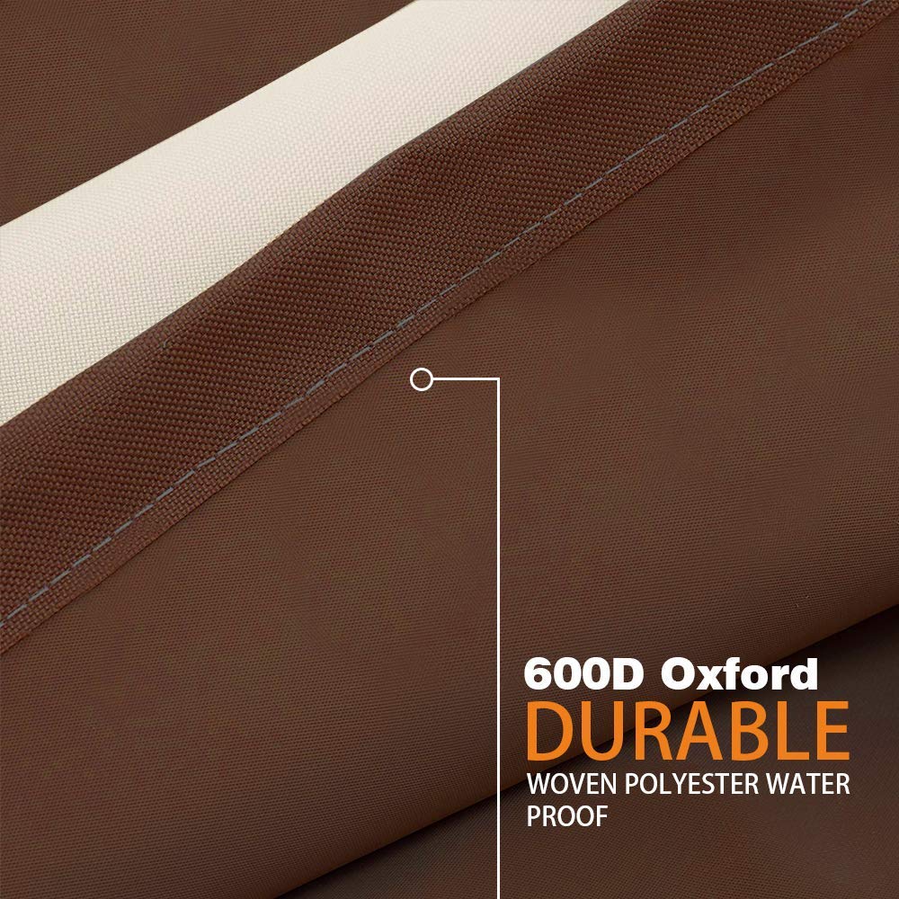 Waterproof Square Patio Ottoman Cover with Padded Handles - Heavy Duty Outdoor Furniture Protector for Side Tables - Large Beige & Brown - Perfect for Deck, Garden & Backyard Use