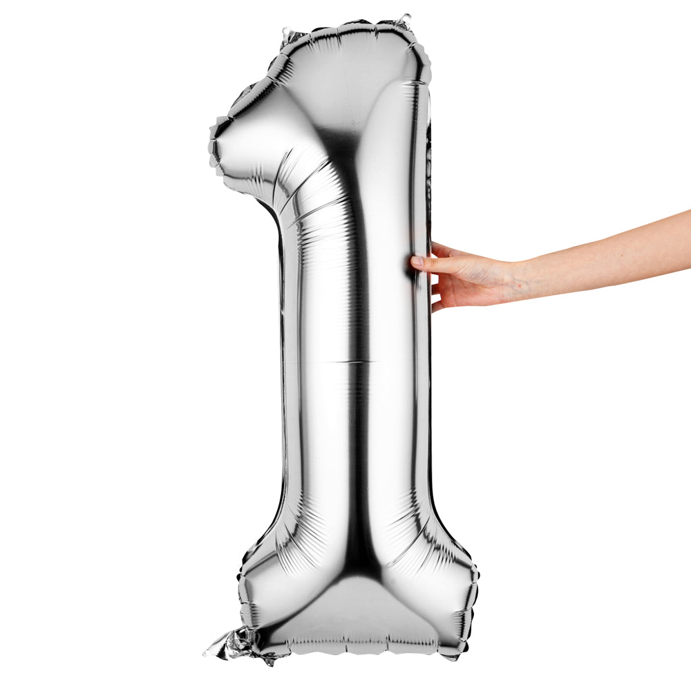 Balloonify Silver Mylar Number 1 Balloon - 40 Inch Large Foil Balloon for Birthday Parties, Baby Showers & Celebrations (1 Count Box)