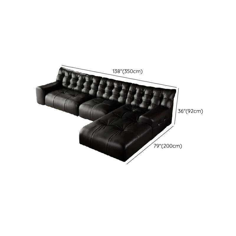Black L-Shape Sofa Chaise with Tufted Back & Button Details - Modern Living Room Furniture for Small Spaces & Apartments