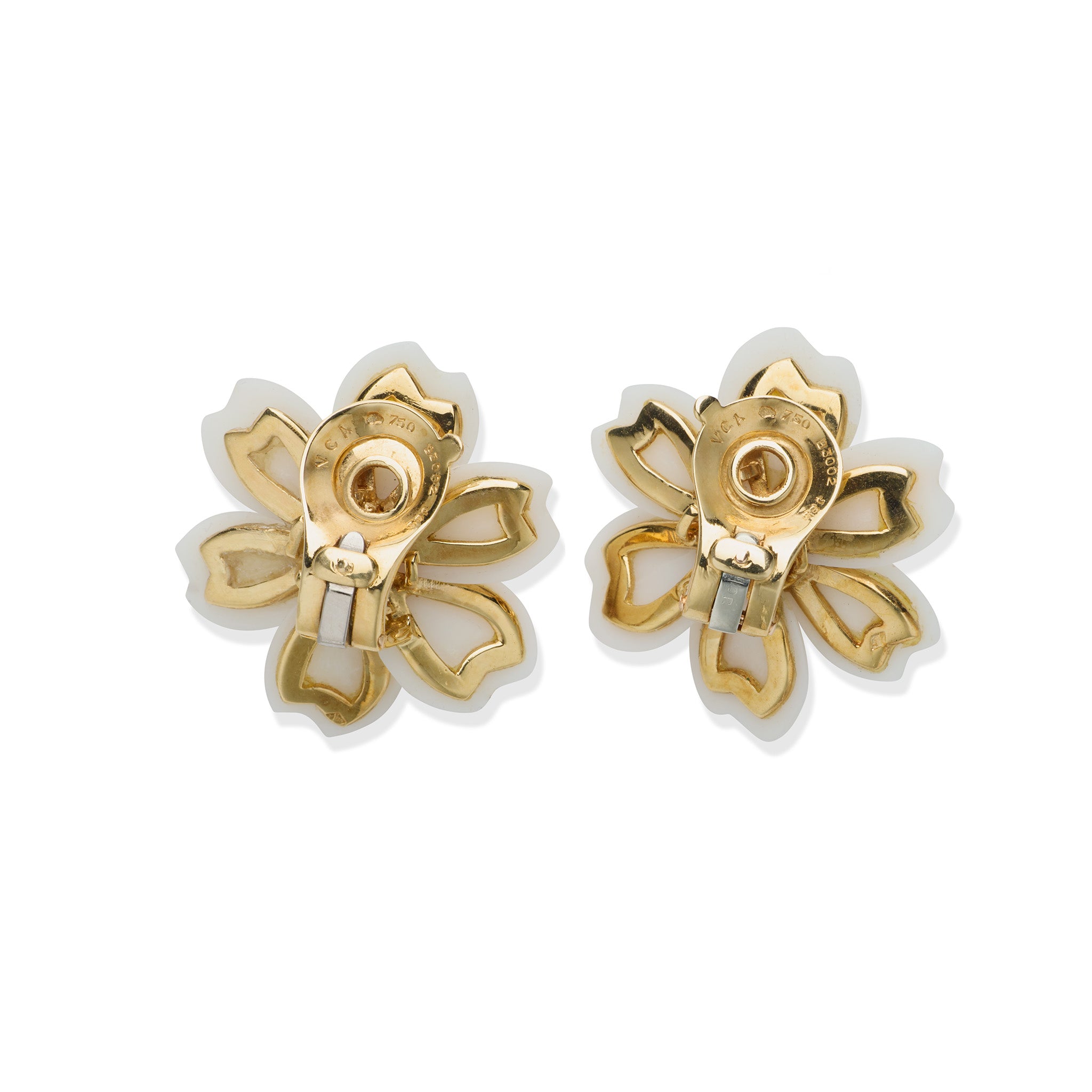Van Cleef & Arpels Rose de Noël White Coral Clip Earrings - Luxury Christmas Rose Flower Jewelry for Women, Perfect for Holiday Parties & Special Occasions