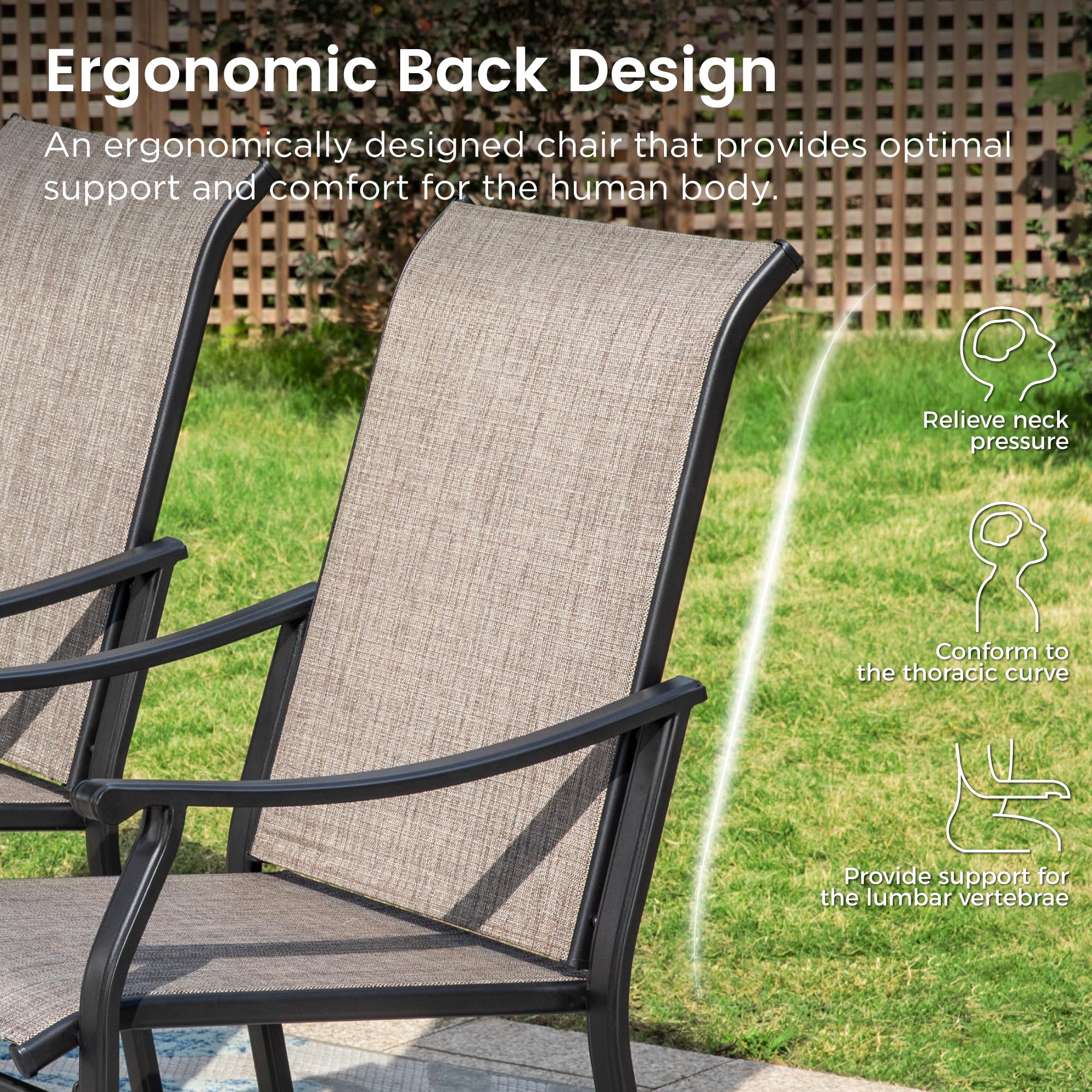 PHI VILLA 6-Piece Outdoor Dining Set - Textilene Fabric Chairs & Metal Table with Umbrella Hole - Weather-Resistant Patio Furniture for Backyard, Garden, Poolside & Outdoor Entertaining