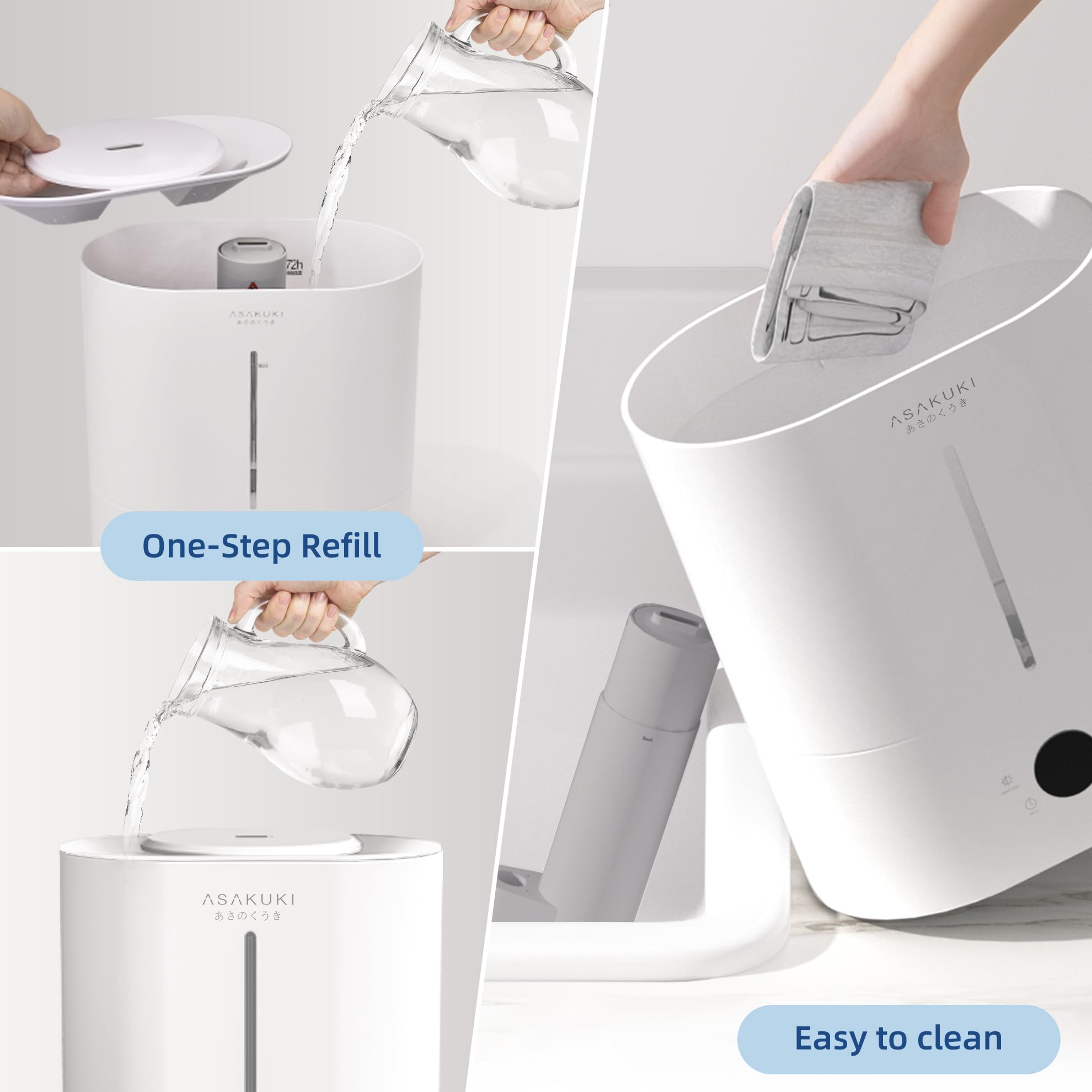 ASAKUKI 4L Cool Mist Humidifier with LED Display & Essential Oil Diffuser - Top Fill Ultrasonic Air Humidifier for Large Bedrooms, Baby Nursery, Kids Room & Plants - Quiet Operation with Humidity Control & Sleep Mode - Perfect for Dry Air Relief, Better Sleep & Plant Care (White)