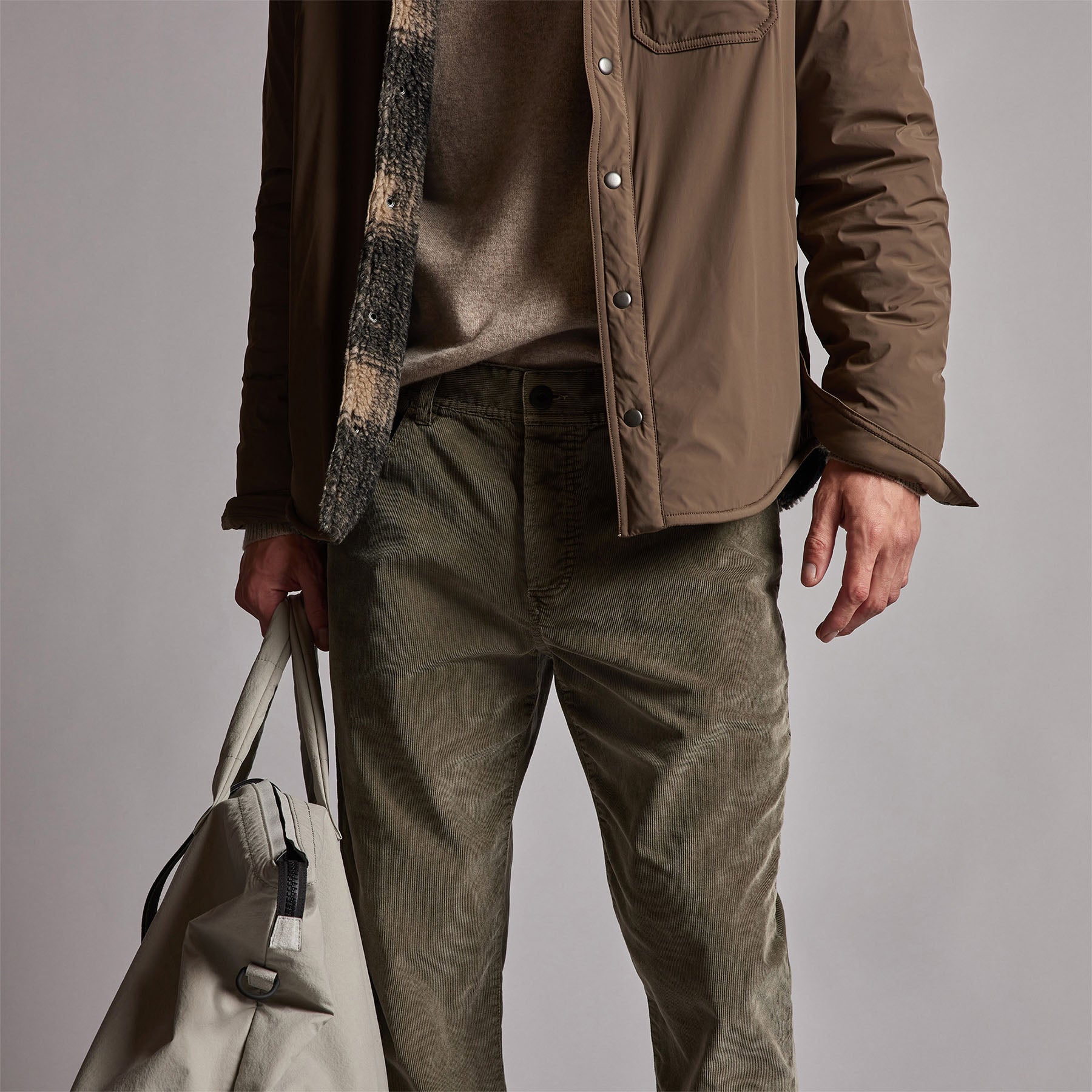 5 Pocket Corduroy Pants for Men - Army Green Pigment Wash, Comfortable Casual Trousers for Everyday Wear, Work & Outdoor Activities