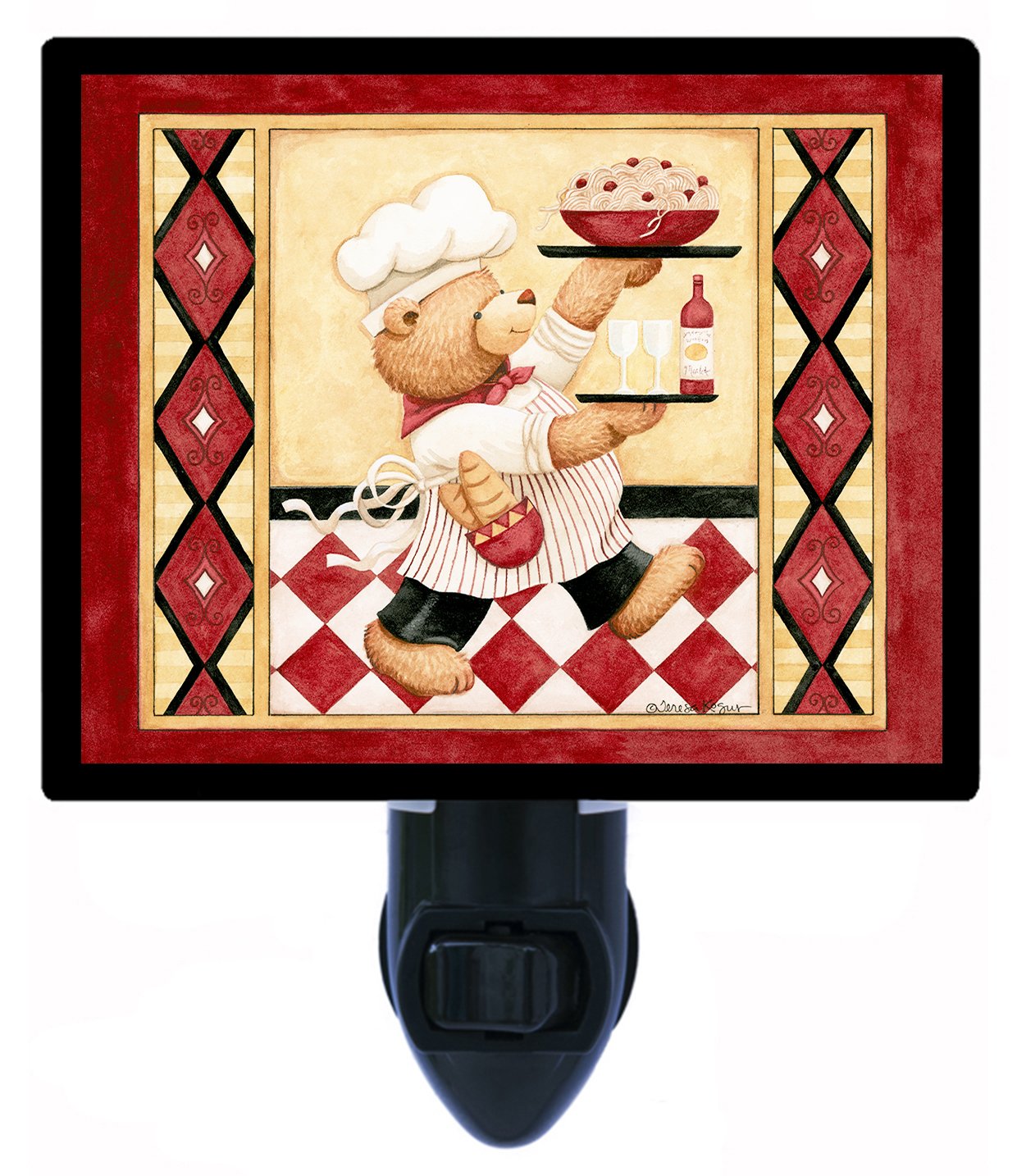 Italian Chef Bear Pasta Kitchen LED Night Light - Cute & Energy-Efficient Nightlight for Kids Room, Nursery, Kitchen Decor & Gift Idea