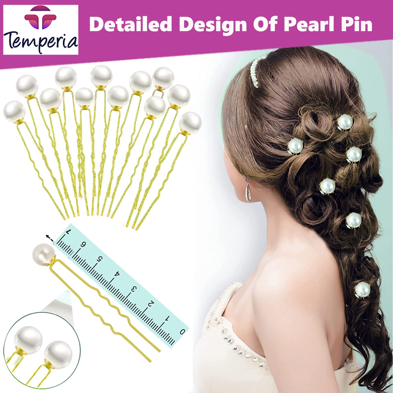TEMPERIA 12-Piece Pearl Hair Clips for Women & Girls - Elegant U-Pin Hair Accessories for Bridal Hairstyles, Weddings & Parties (White) - Perfect for Prom, Formal Events & Special Occasions