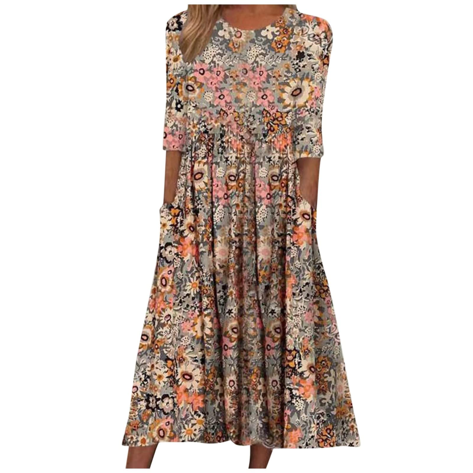**Plus Size Women's Summer Dress - Sleeve Round Neck Loose Pocket Casual Cocktail Dress for Beach, Party & Everyday Wear**