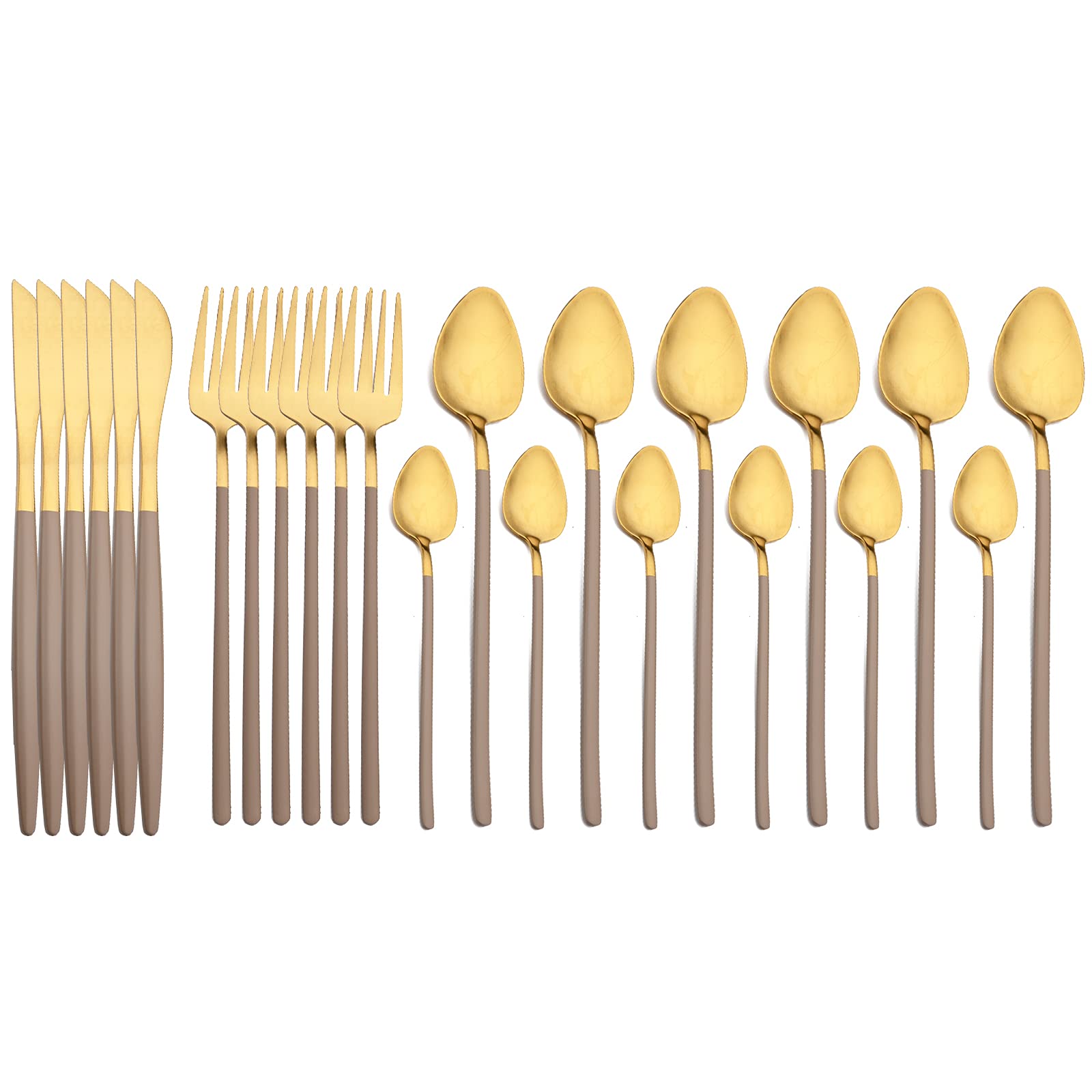 JASHII 24-Piece Matte Brown and Gold Flatware Set for 6 - Stainless Steel Cutlery with Knives, Forks, Spoons & Teaspoons | Dishwasher Safe & Durable | Perfect for Dining, Entertaining & Everyday Use