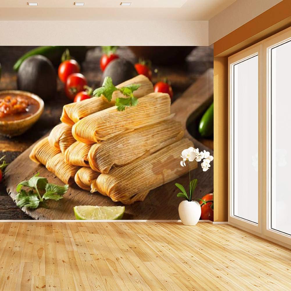 Peel and Stick Wallpaper - Self-Adhesive Corn & Chicken Tamales Wall Mural - Large Removable Vinyl Film for Home Decor | Perfect for Kitchen, Dining Room, and Mexican-Themed Spaces