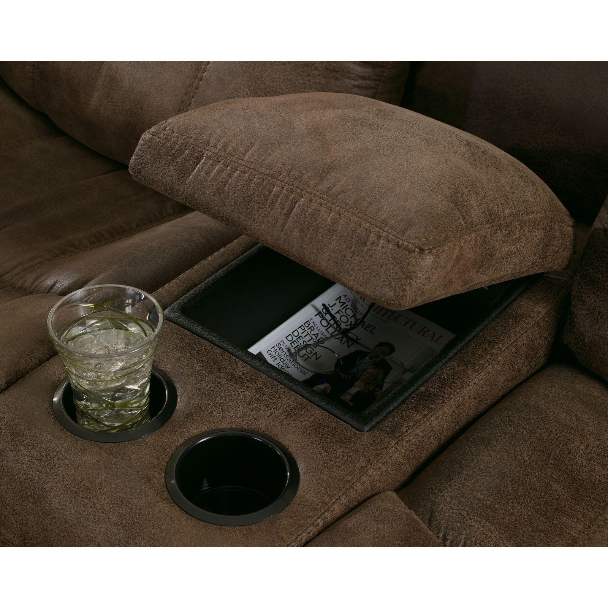 Alzena Reclining Loveseat with Console in Gunsmoke - Modern Living Room Furniture for Small Spaces, Perfect for Apartments & Home Theater Seating