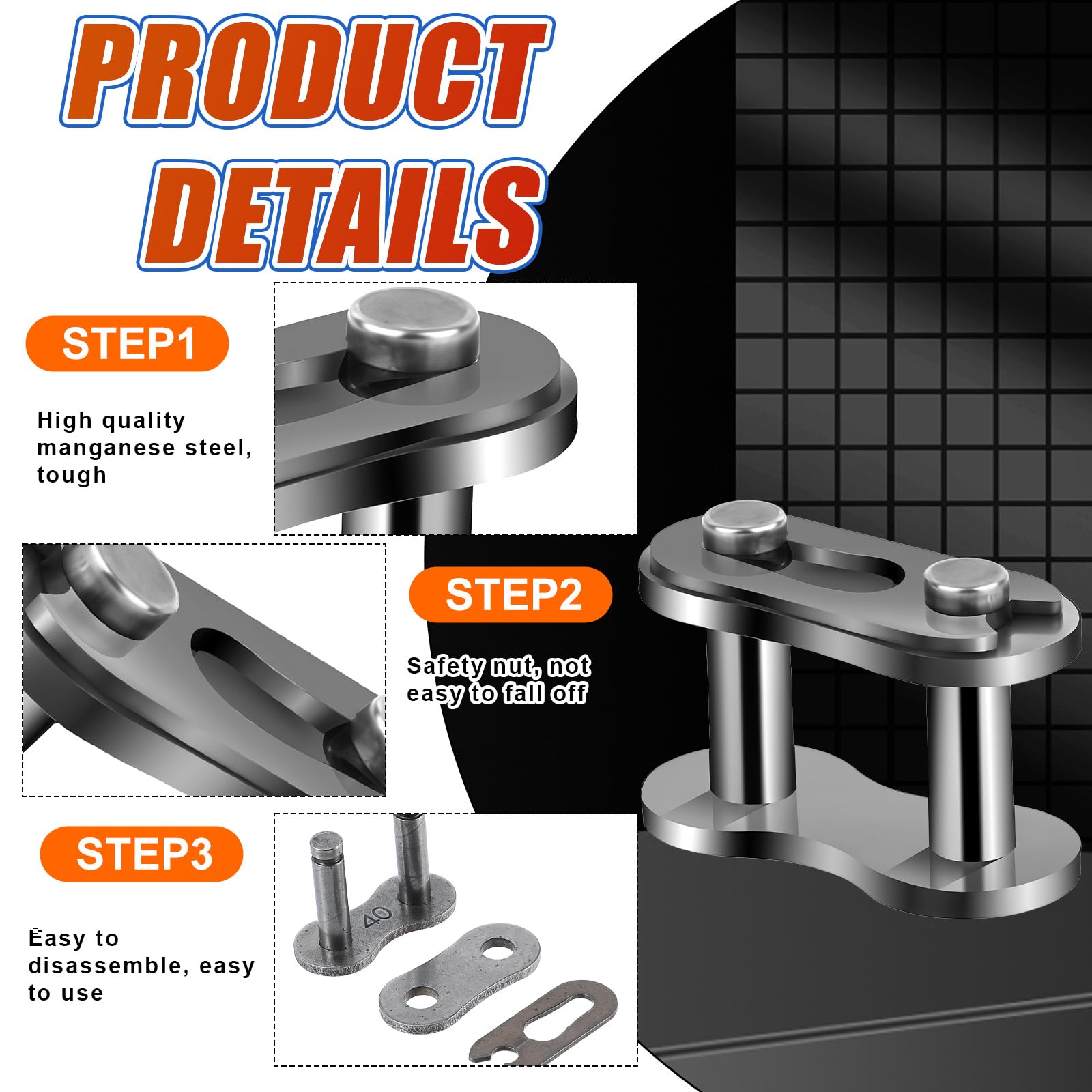 8 Pcs Heavy Duty #40 Chain Master Links - Steel Alloy Roller Bike Bicycle & Motorcycle Chain Connectors - Replacement for Bike, Mini Karting, Pit Scooter - Perfect for Off-Road, Mountain Biking & Motorcycle Maintenance