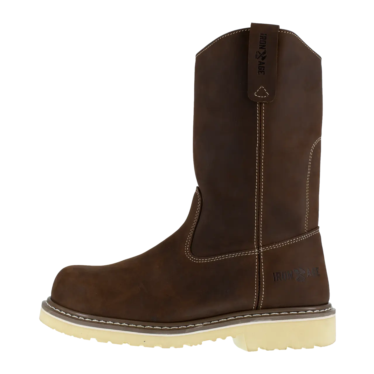Men's 11-Inch Composite Toe Pull-On Work Boots - Slip Resistant, Waterproof & Comfortable for Construction, Warehouse & Outdoor Work - Brown