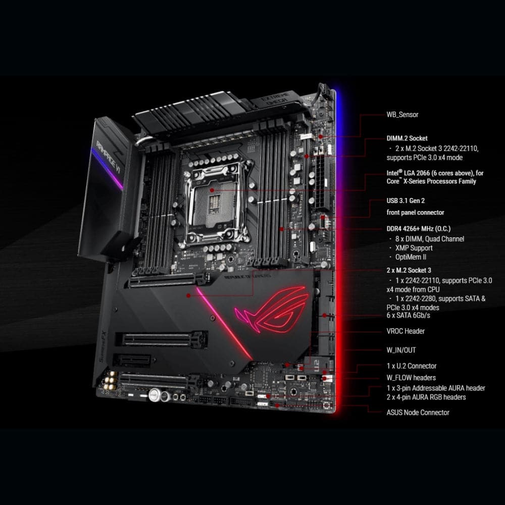 ASUS X299 ROG Rampage VI Extreme Omega Motherboard - Intel LGA 2066, ATX, DDR4, 5-Way Optimization, Aura Sync RGB - Perfect for High-End Gaming PCs, Workstations & Content Creation