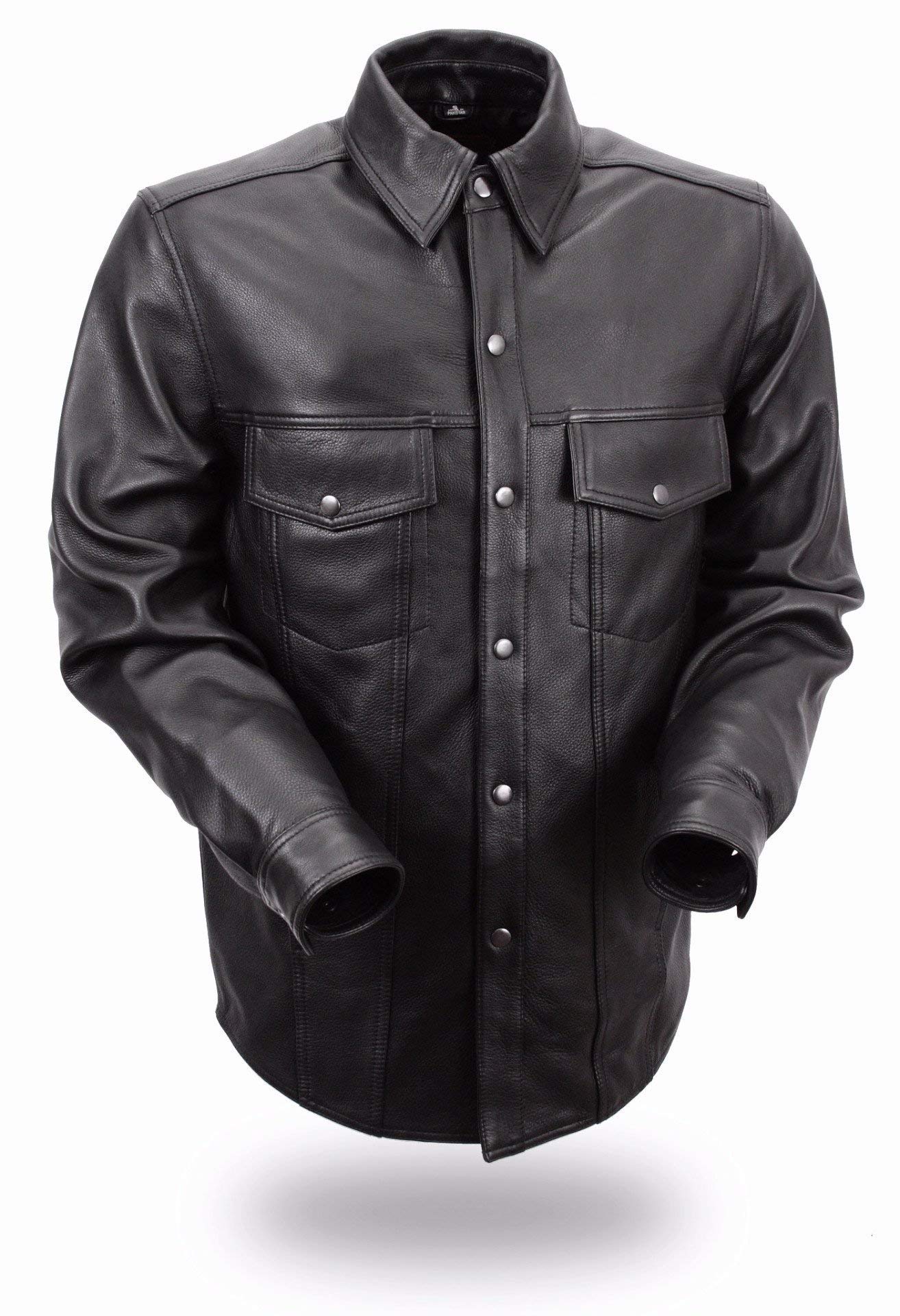 Lightweight Leather Motorcycle Shirt for Men - Western Style Biker Jacket for Riding & Casual Wear