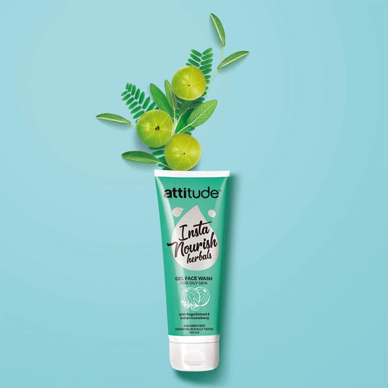 Attitude Insta Nourish Herbals Gel Face Wash for Oily Skin - 100ml (1 pc) | Natural Cleanser for Acne-Prone & Combination Skin | Perfect for Daily Skincare Routine & Travel