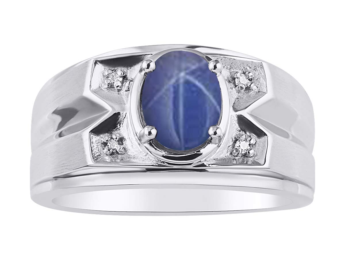 RYLOS Sterling Silver Men's Rings with Oval Gemstone & Genuine Diamond - 8X6MM Birthstone Rings for Men in Sizes 8-13 - Perfect for Weddings, Anniversaries, Gifts & Everyday Luxury Jewelry