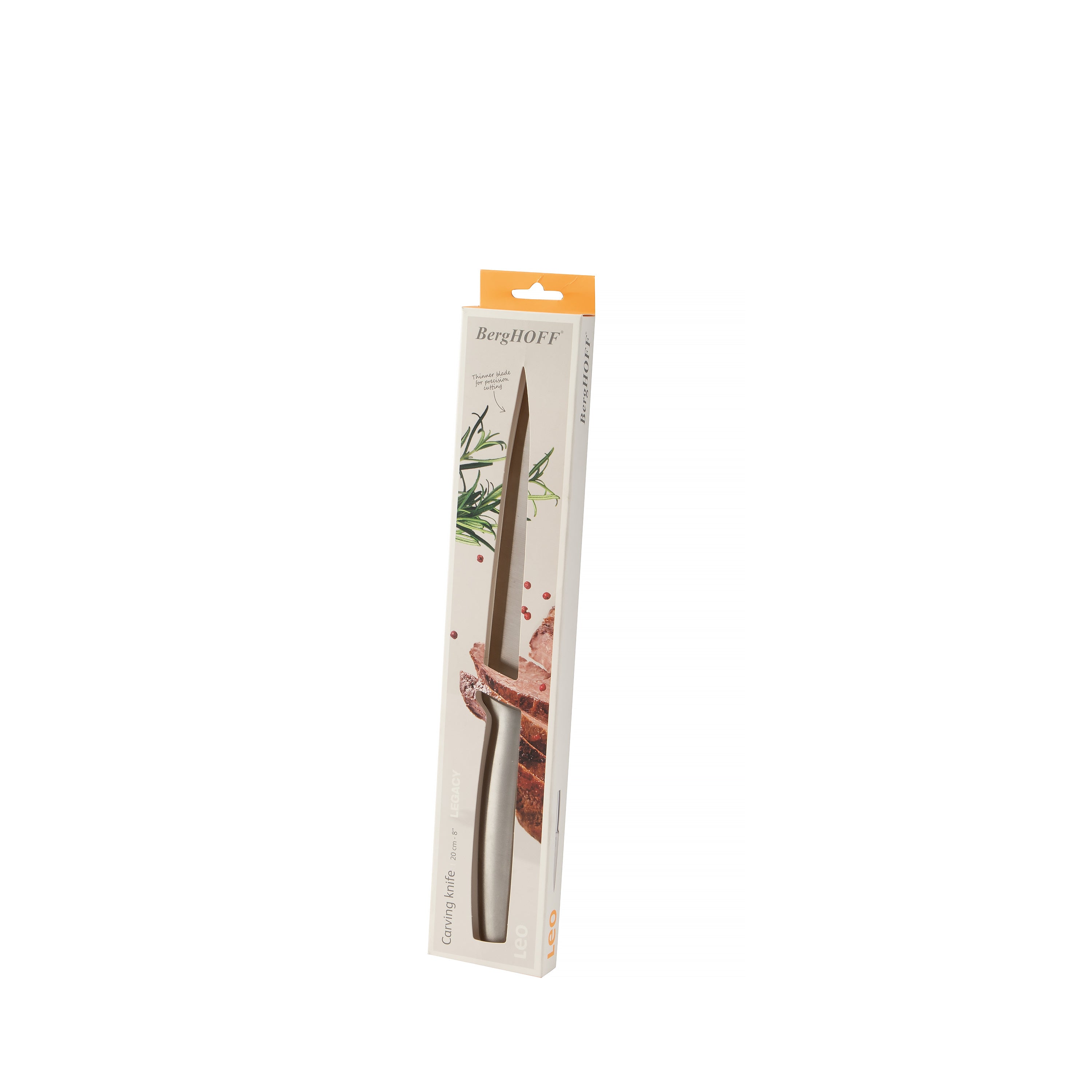 BergHOFF Leo Legacy 8-Inch Stainless Steel Carving Knife - Professional Chef Knife for Slicing Meat, Roasts & Turkey - Perfect for Holiday Dinners & BBQ Parties