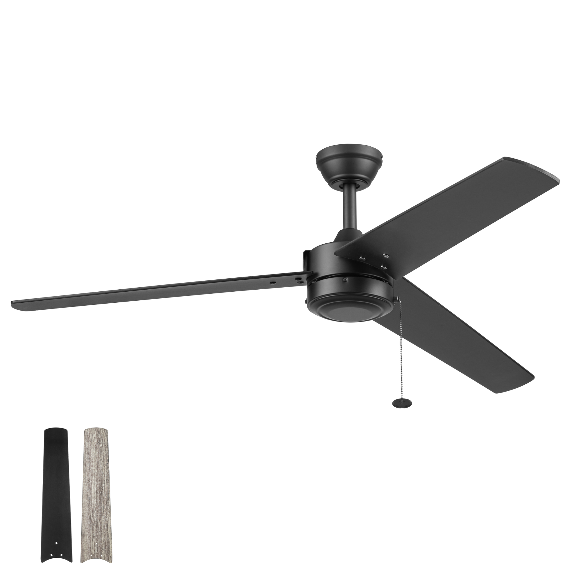 52 Inch Matte Black Ceiling Fan with Pull Chain - Indoor/Outdoor Use for Living Room, Bedroom, Patio & Covered Porch