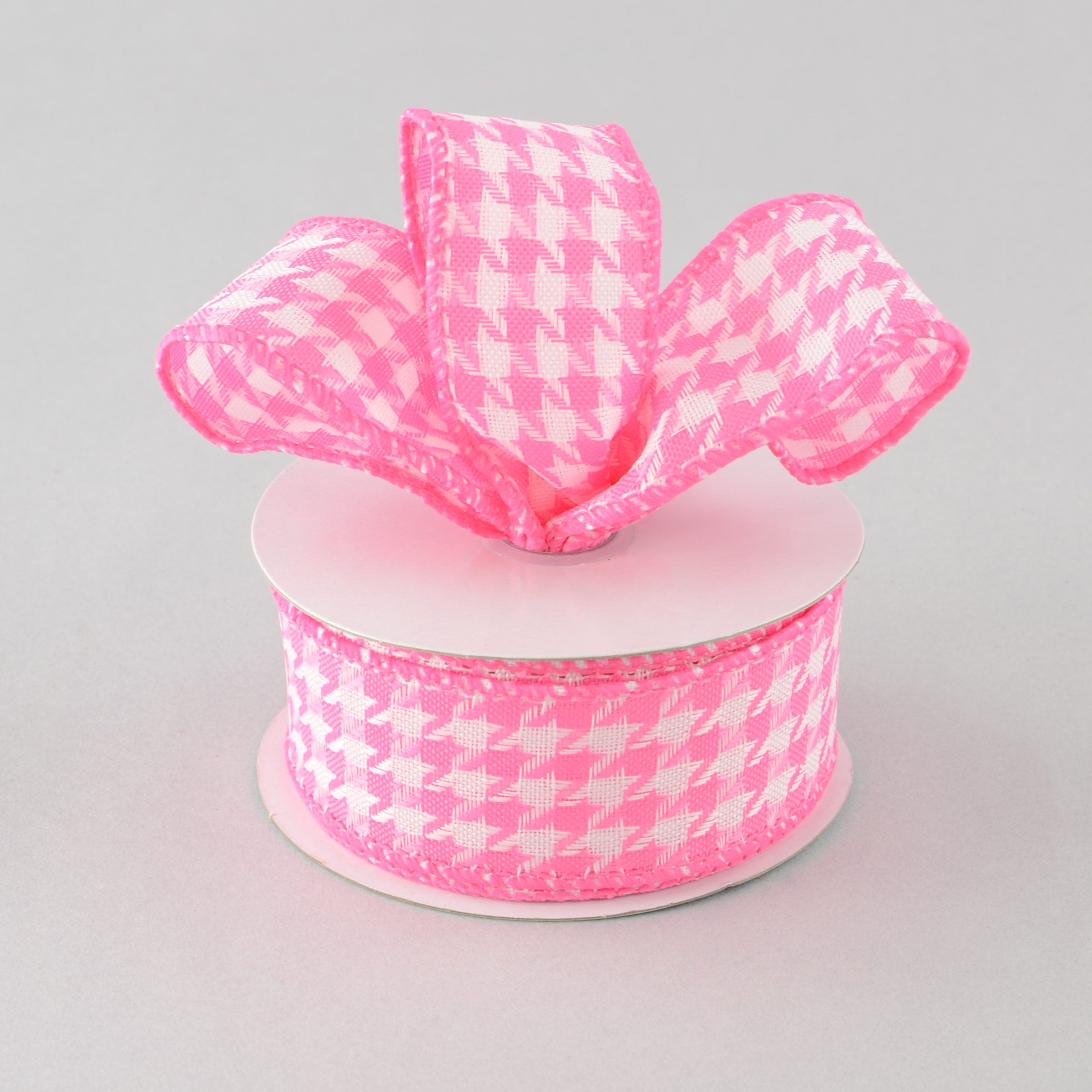 1.5 Inch Pink & White Houndstooth Ribbon - 10 Yards Bulk Roll for Gift Wrapping, Crafts, Hair Bows, and DIY Decorations