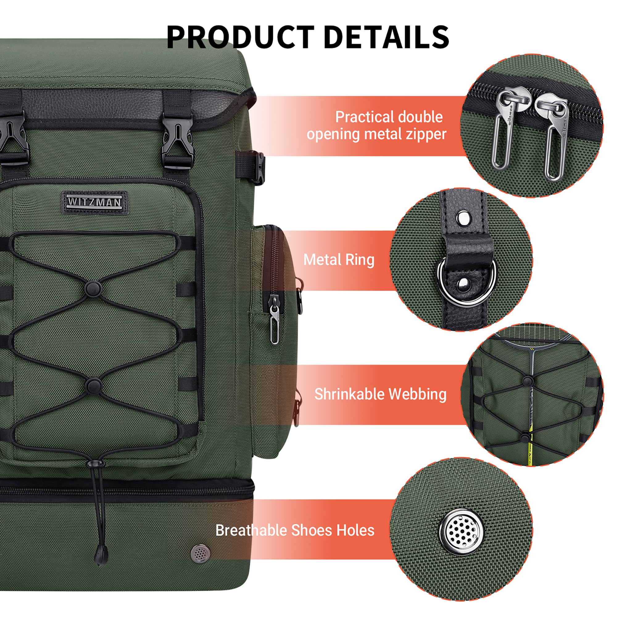 WITZMAN Travel Backpack for Men & Women - Airline Approved Carry On Backpack with Shoe Compartment & Convertible Duffle Design (B691 Light Green) - Perfect for Business Trips, Weekend Getaways & Gym Use