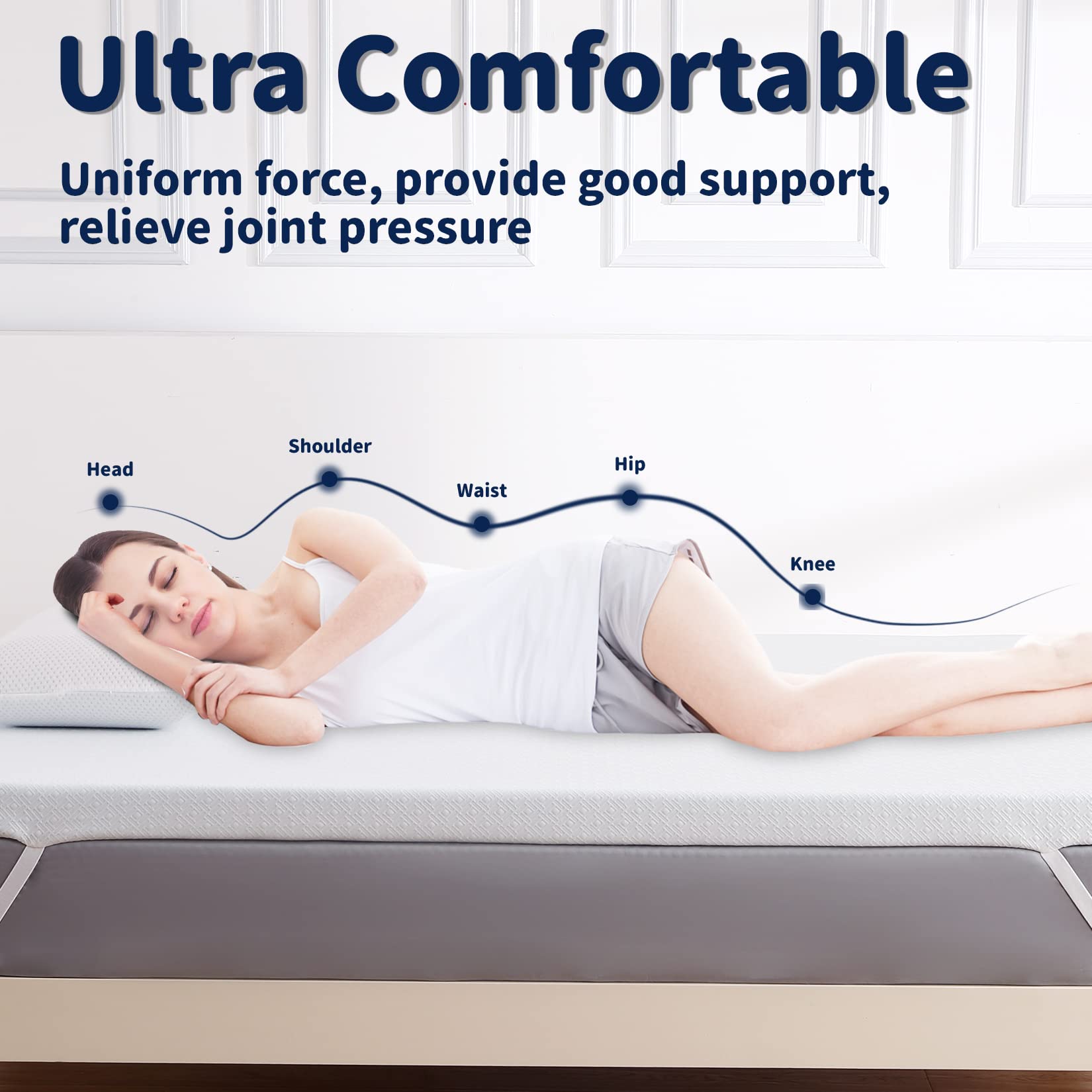 GARVEE 3 Inch Gel Infused Memory Foam Mattress Topper - Queen Size High Density Cooling Mattress Pad with Removable Washable Cover & Non-Slip Bottom for Back Pain Relief - Perfect for Hot Sleepers, Guest Beds & Dorm Rooms