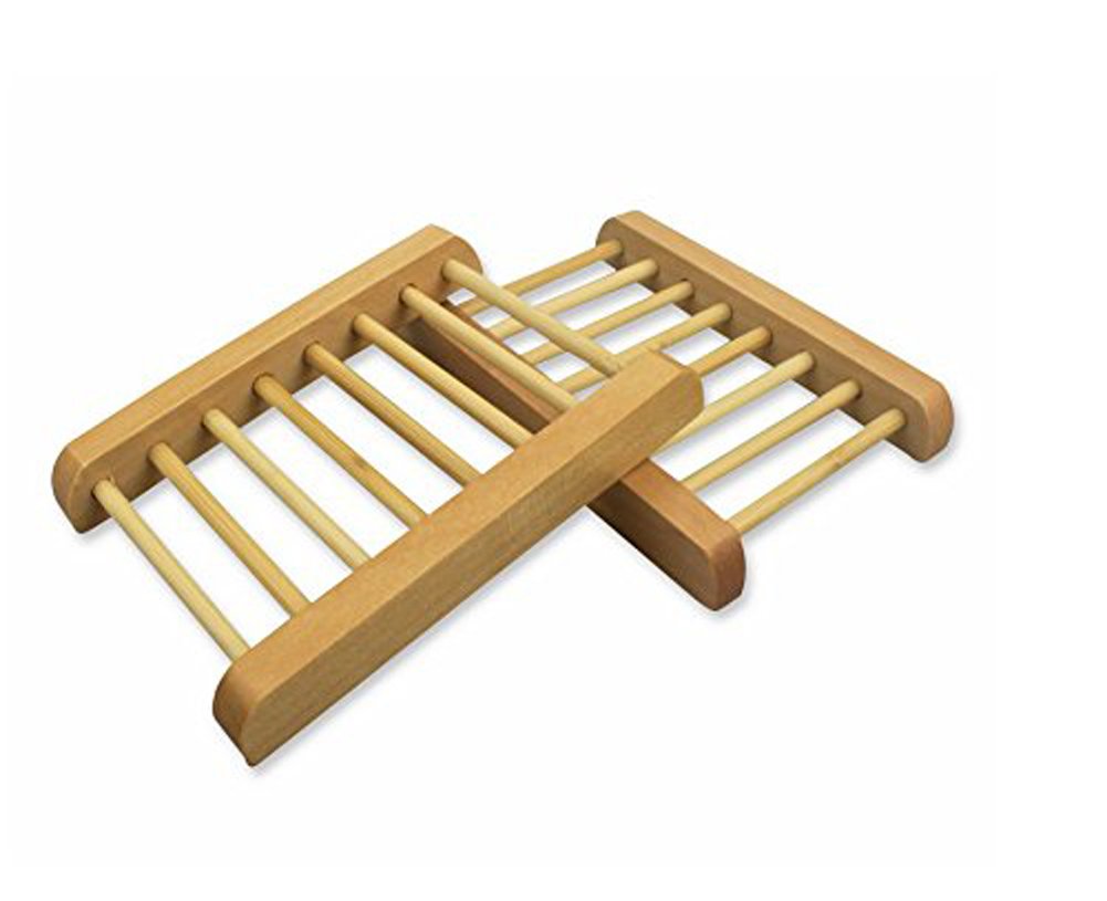 Natural Wooden Soap Box Set of 2 - Rustic Bathroom Soap Dish Holder with Ladder Design | Perfect for Farmhouse, Spa & Guest Bathroom Decor
