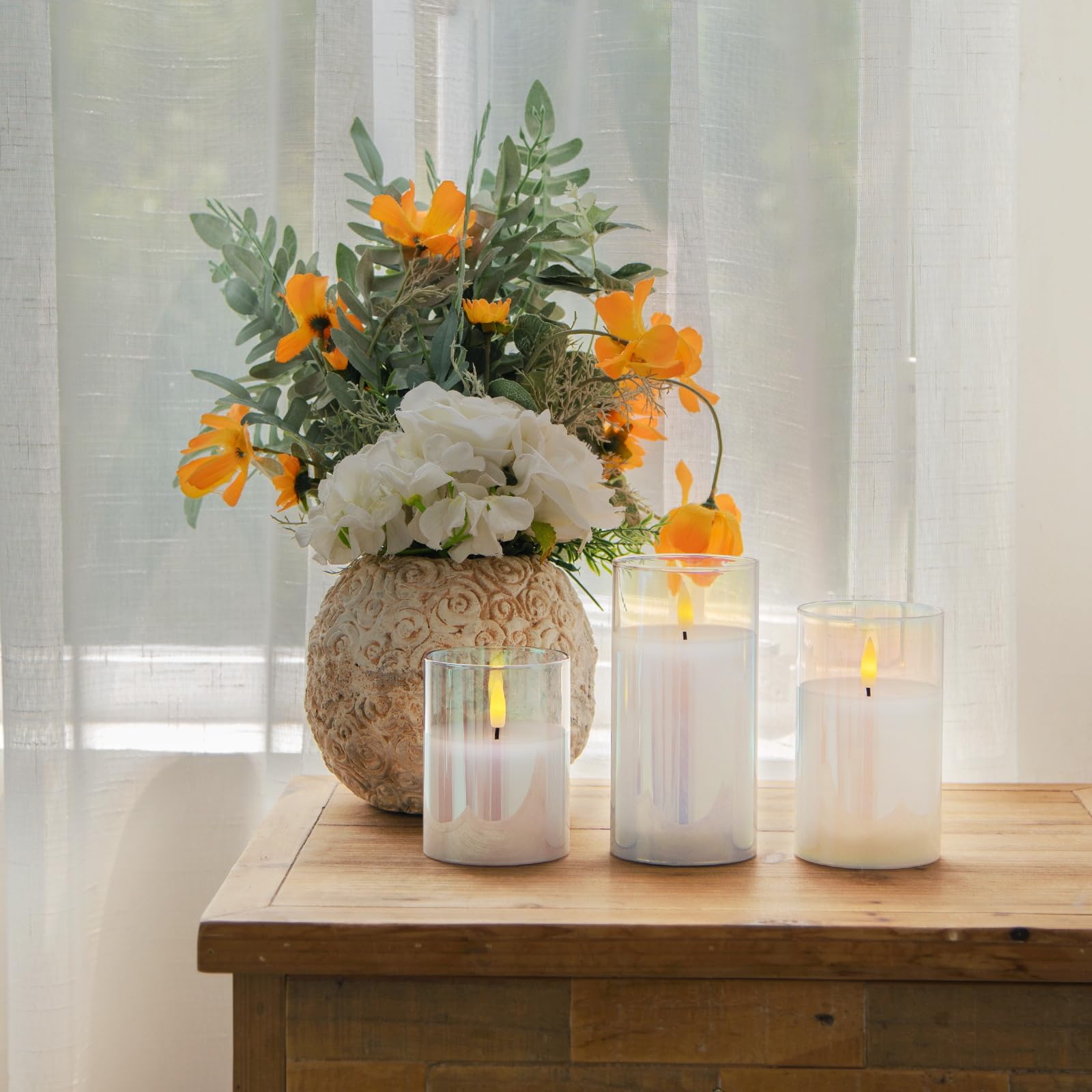 Gradient Glass Flameless Candles - Remote LED Candles Set of 3 for Home Decor & Parties