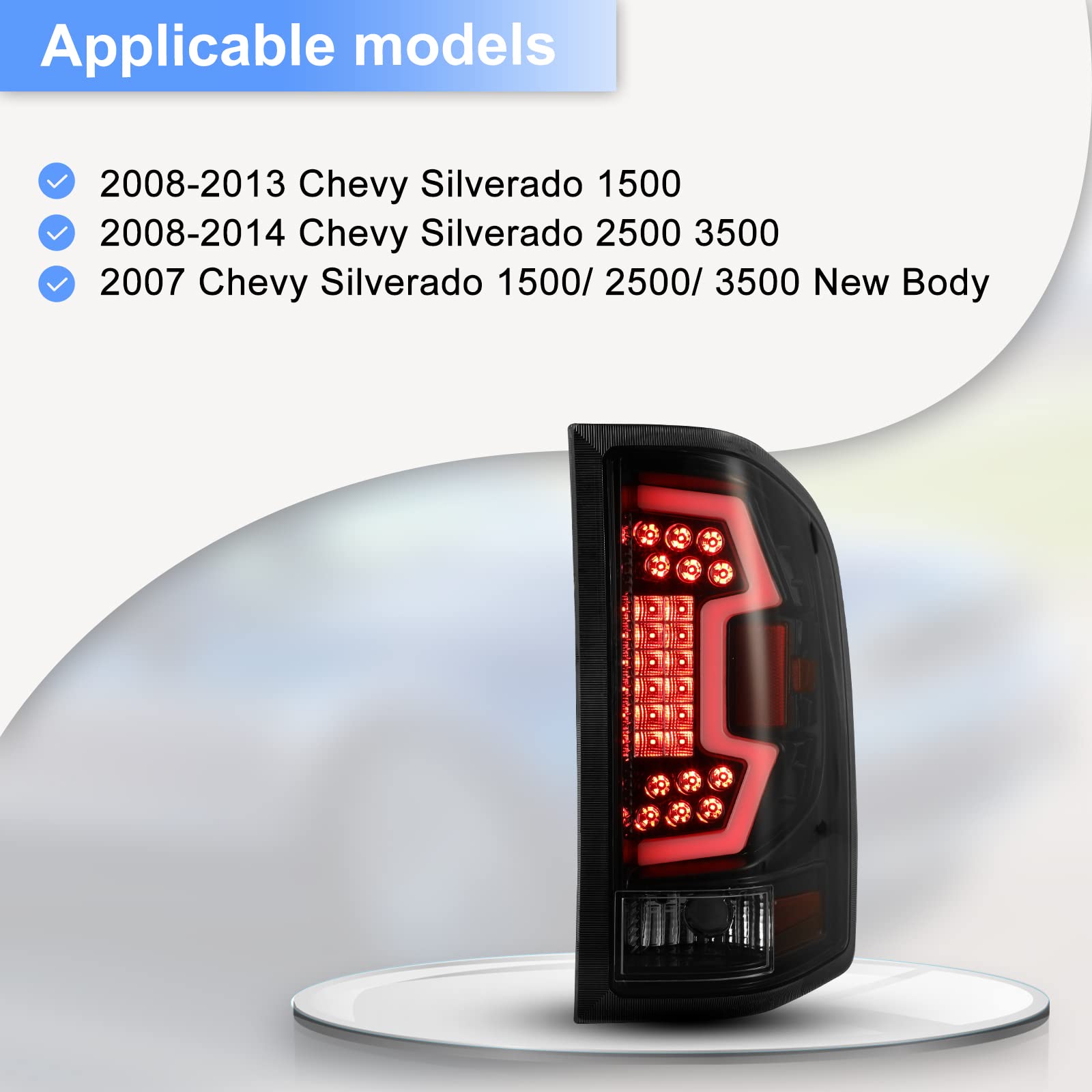 ROXX LED Tail Lights for 2007-2013 Chevy Silverado 1500 & 2007-2014 GMC Sierra 3500HD Dually - Clear Lens Replacement - Perfect for Night Driving & Enhanced Visibility