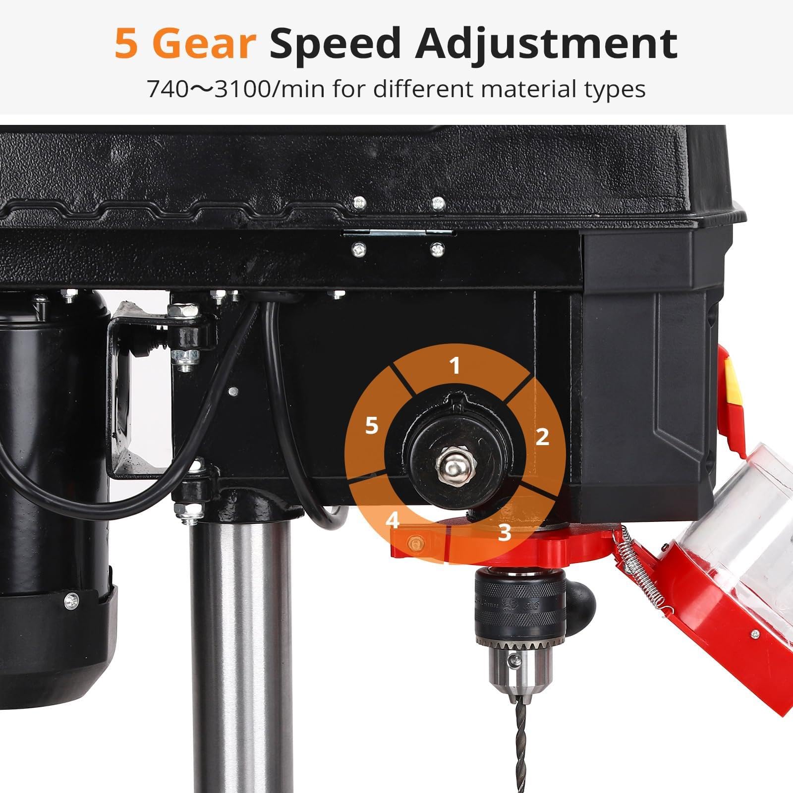 TROPOW 8 Inch Benchtop Drill Press - 2.5Amp 5-Speed Adjustable Drill Machine with 0-45° Tilting Swing for Wood & Metal Drilling | User-Friendly Controls for DIY Projects, Home Workshops & Professional Woodworking