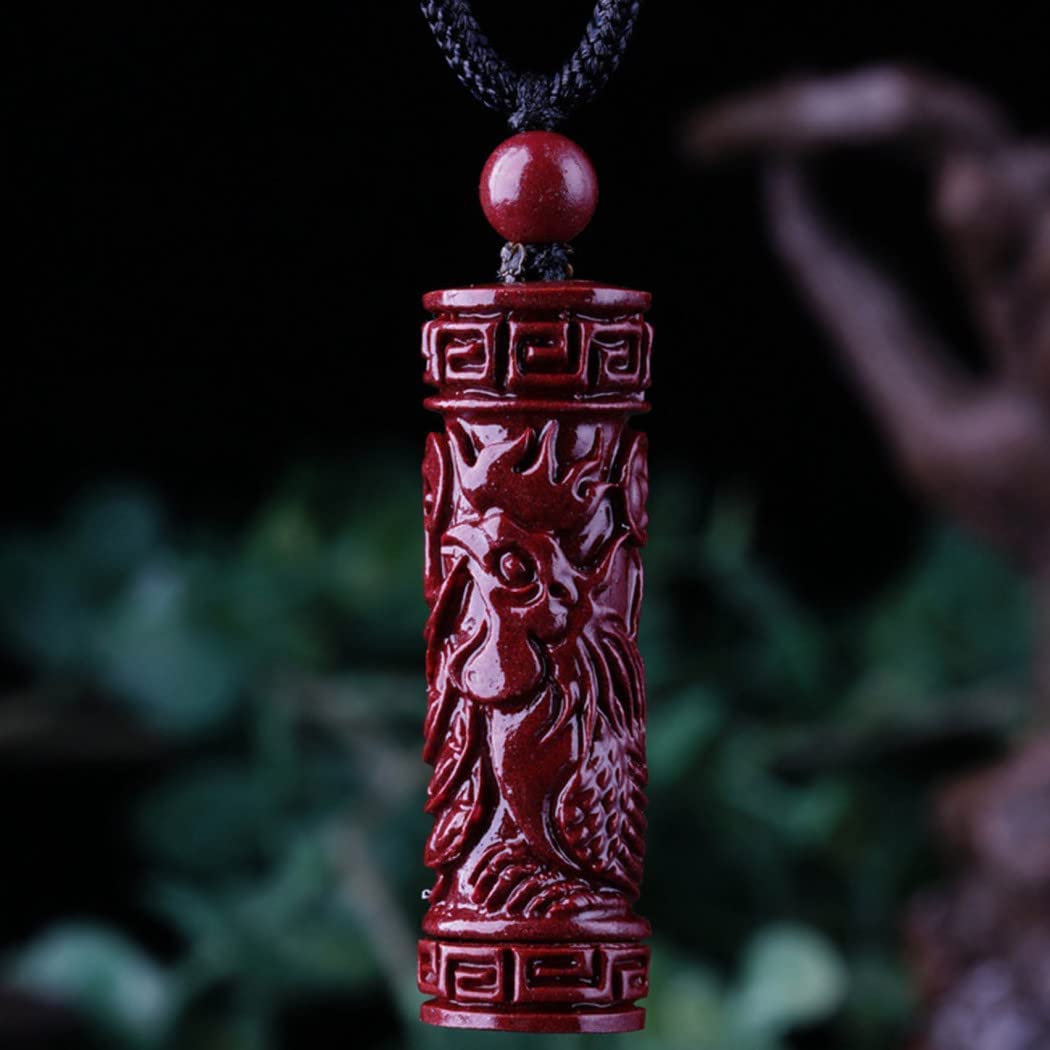 Feng Shui Necklace with Cinnabar Crystal Stone & Chinese Zodiac Rooster Charm - Buddhism Pendant for Good Luck & Protection - Natural Gemstone Talisman on Red Cord - Perfect for Meditation, Spiritual Healing & Gift Giving