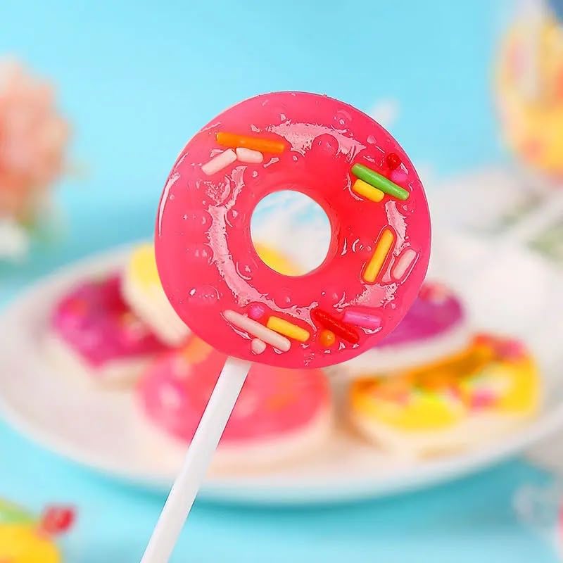 Donut Candy Lollipops - 12 Pack of Donut Shaped Suckers Individually Wrapped for Birthday Parties, Baby Showers & Candy Buffets