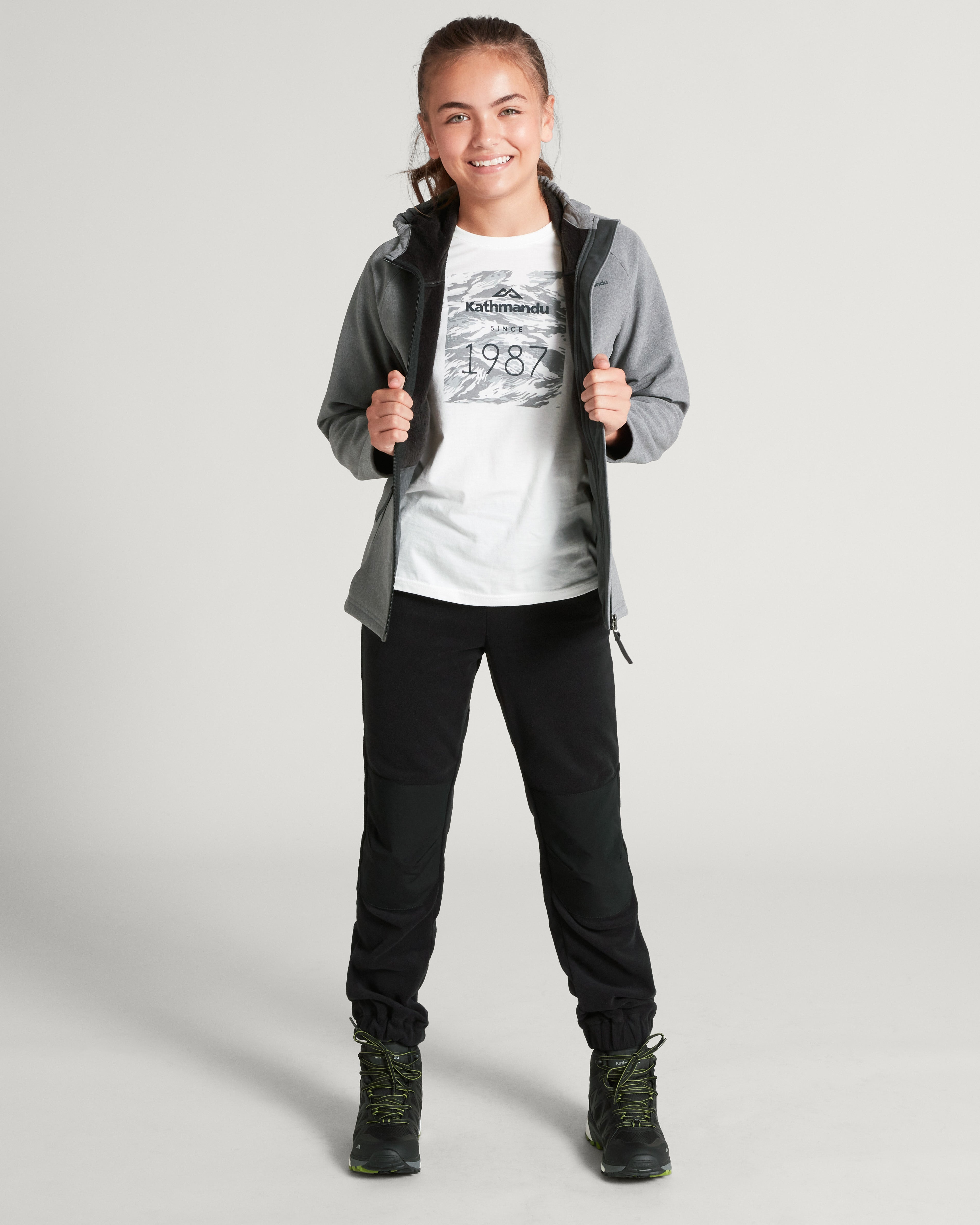 Malazan Girls' Jacket - Mid Grey Marle Fleece Coat for Outdoor Activities and School Wear