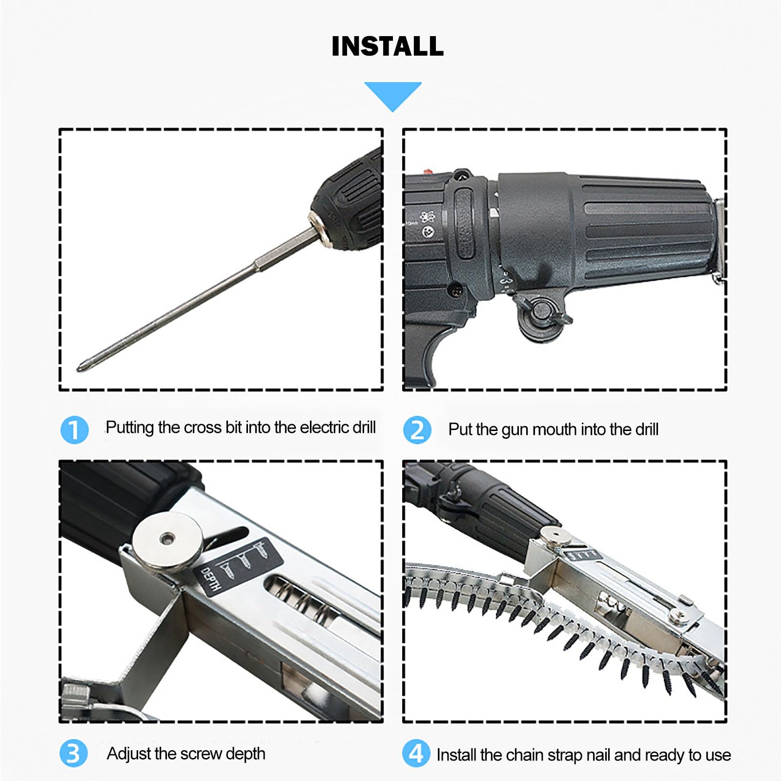 Automatic Screw Drill Chain Adapter for Power Drill - Electric Drill Attachment Kit for Woodworking & Construction | Perfect for DIY Projects, Furniture Assembly, and Fastening Tasks