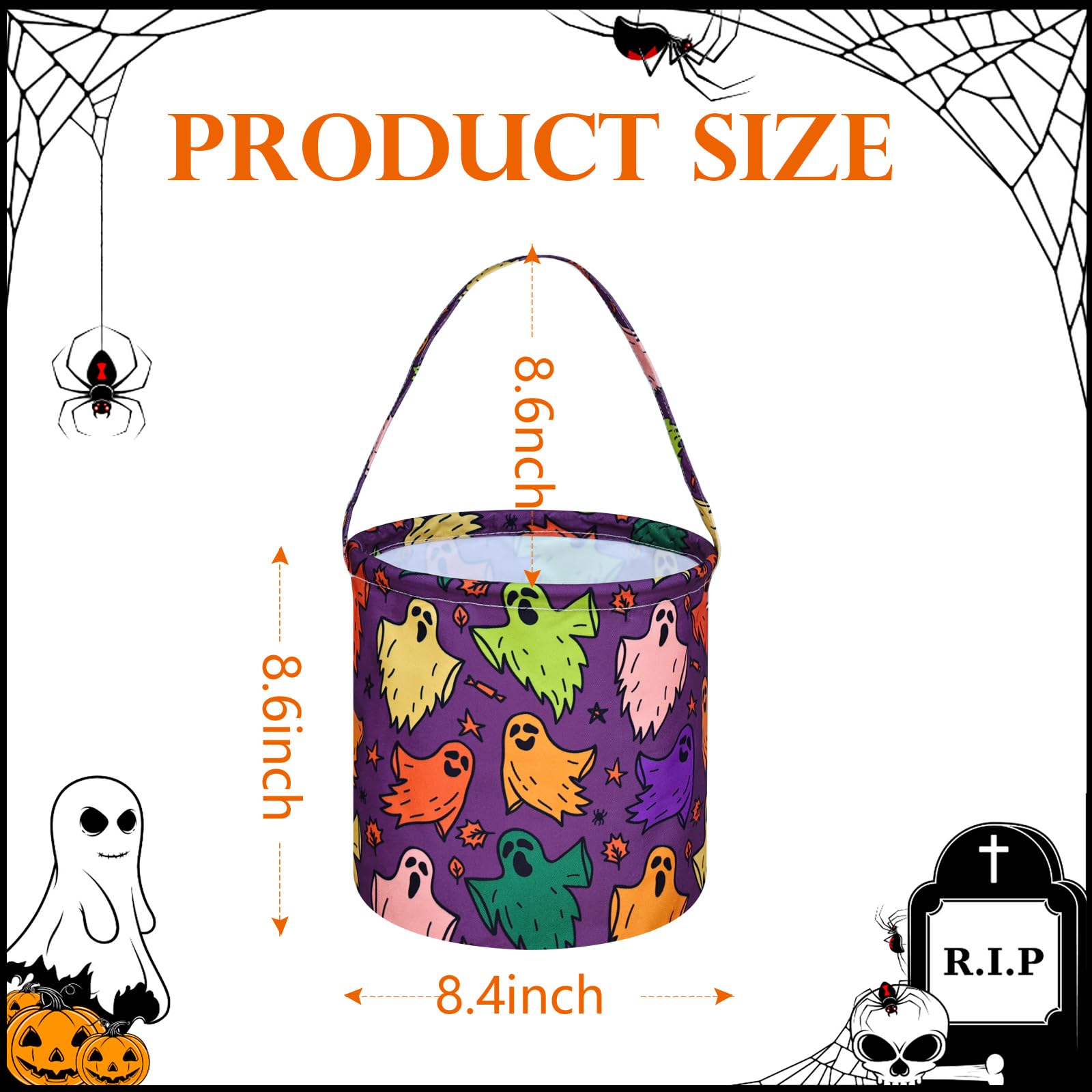 Happy Halloween Ghost Storage Basket - Collapsible Gift Bucket with Handles for Home, Office & Nursery Decor | Perfect for Trick-or-Treat Candy Storage & Seasonal Home Organization
