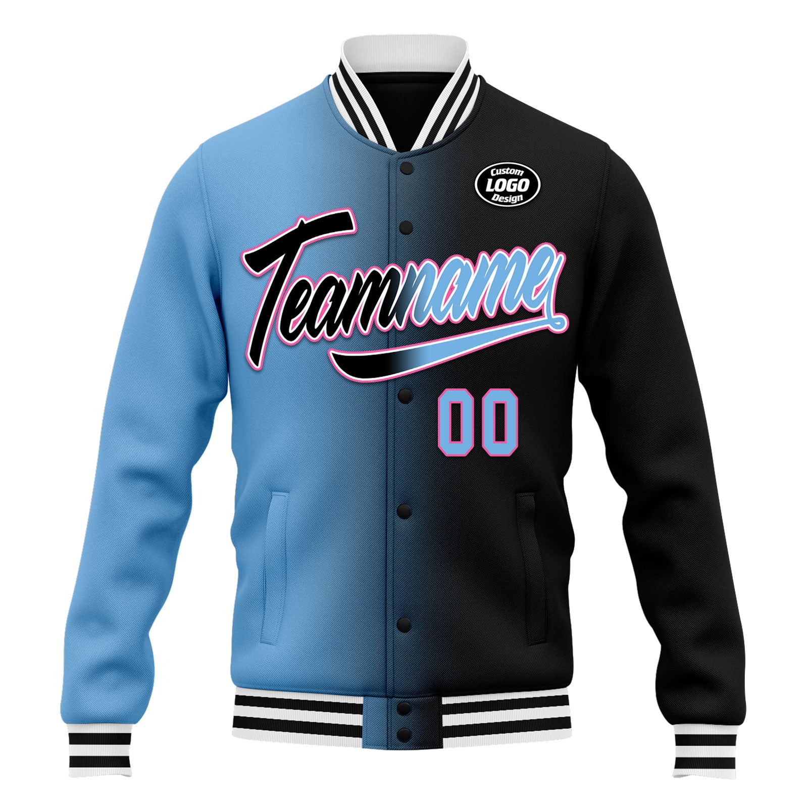 Custom Gradient Fashion Bomber Jacket - Personalized Varsity Letterman Jacket with Full Snap Closure (FZ005 D028016 27) - Perfect for School Events, Sports Games & Streetwear Fashion
