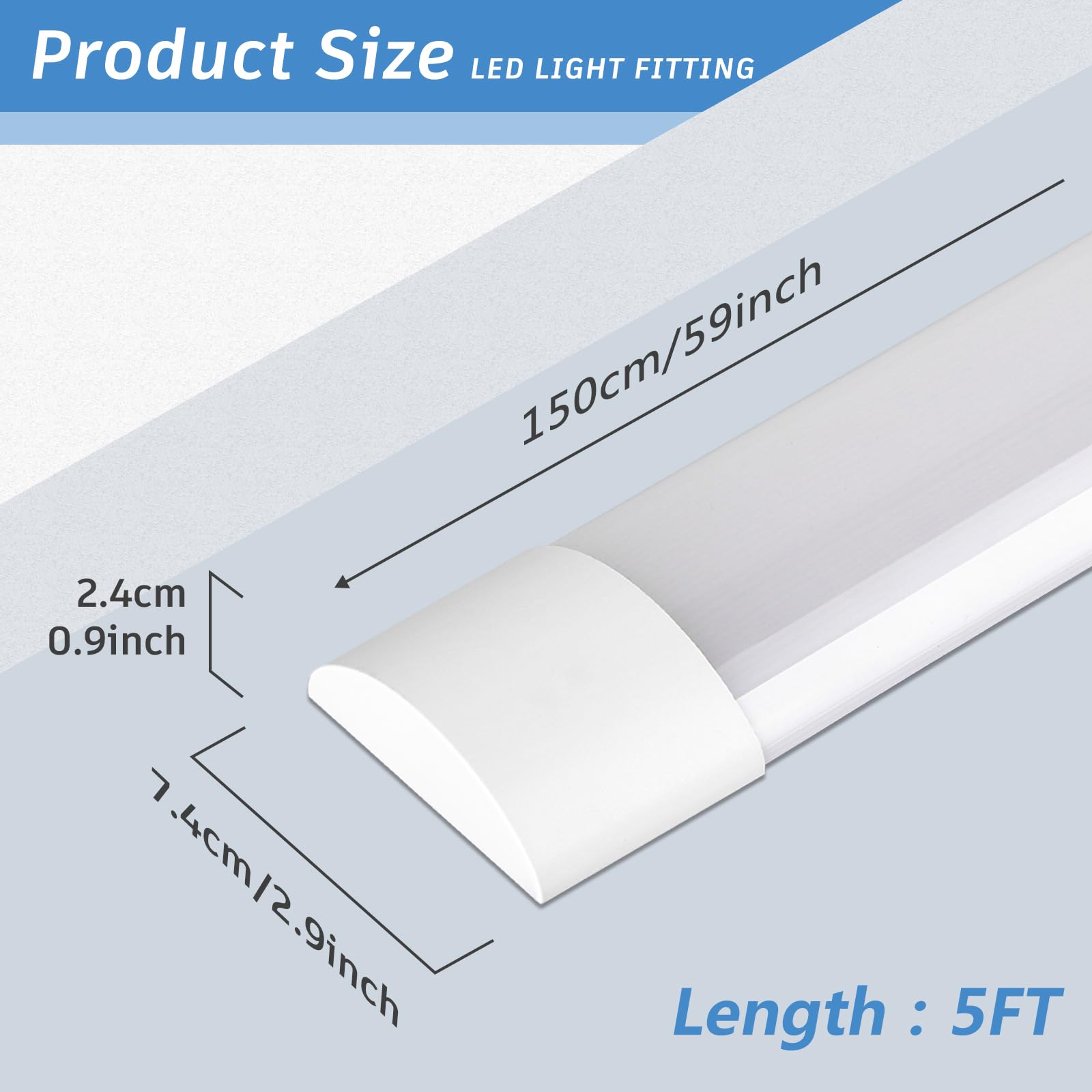 KILIPOL 5FT LED Batten Light Fixture - 50W 4000K Neutral White Surface Mount Slim LED Tube Lights for Office, Shop, Garage & Home Lighting - Energy Efficient Commercial & Residential Use - 2 Pack
