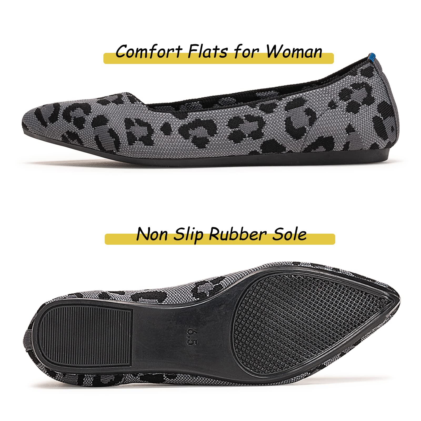 Women's Pointed Toe Ballet Flats - Knit Slip-On Dress Shoes with Low Wedge | Comfortable & Soft Classic Flats for Women | Perfect for Office, Wedding & Casual Wear