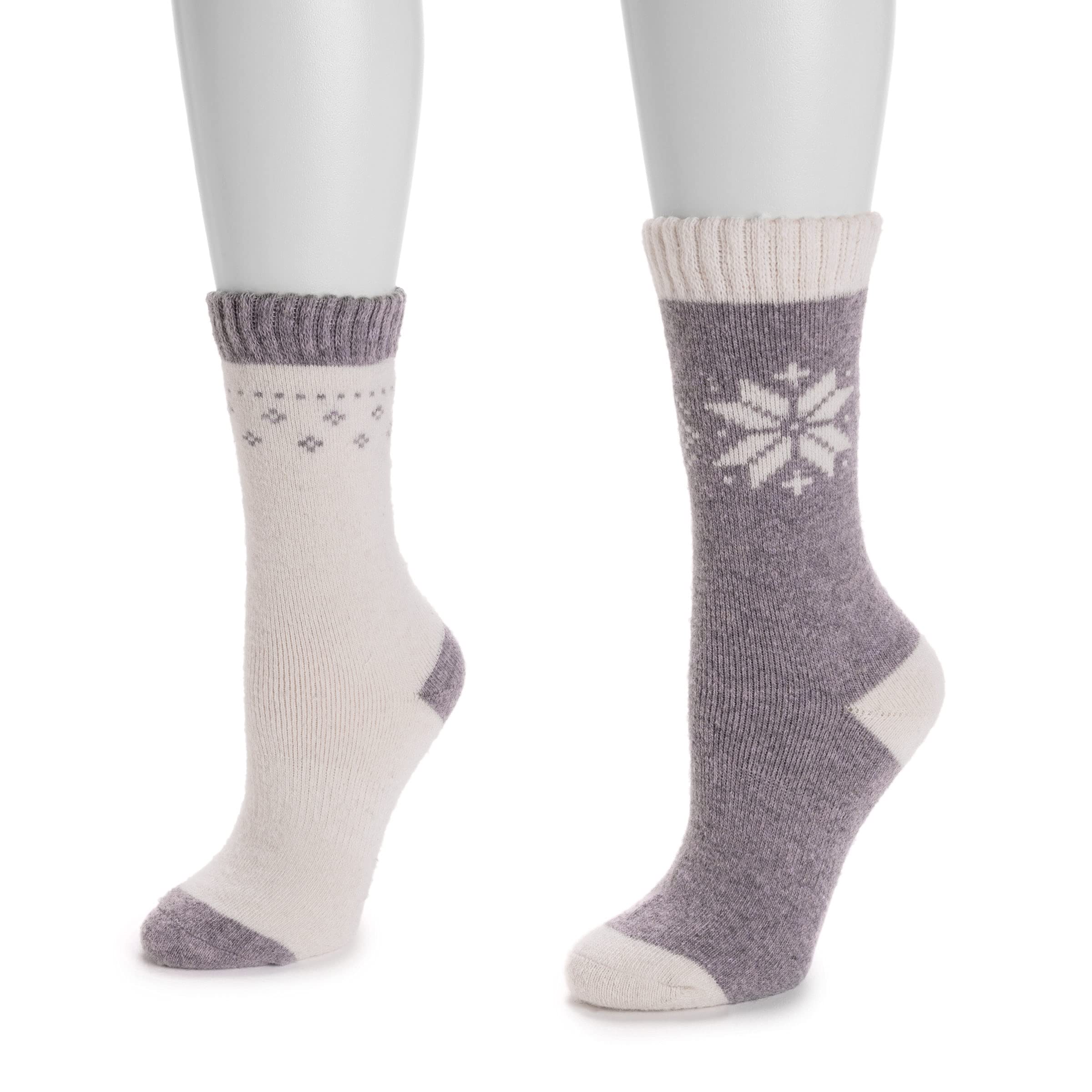 MUK LUKS Women's 2-Pack Wool Boot Socks - Warm Winter Socks for Hiking, Snow Boots & Cold Weather Comfort