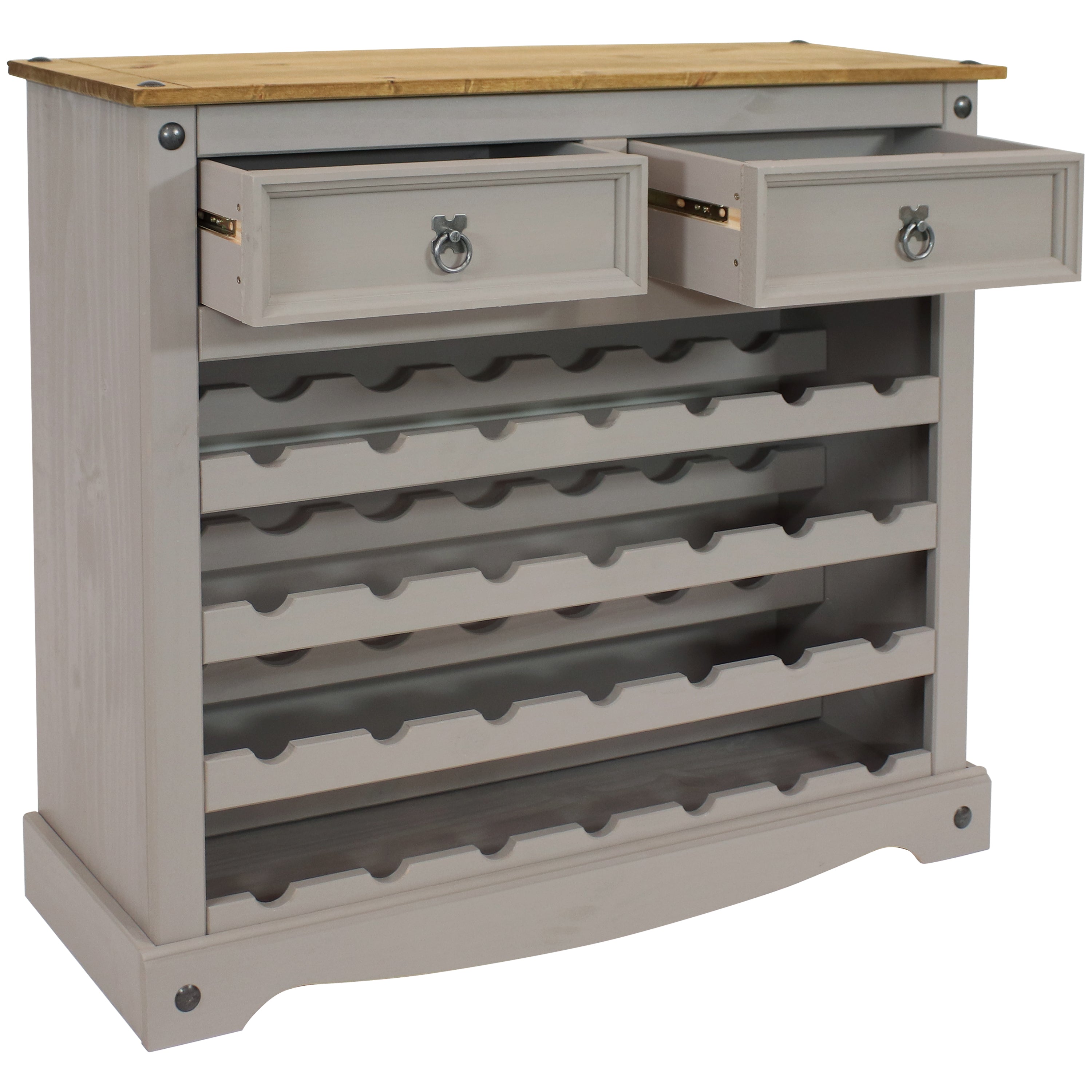 Sunnydaze 28 Bottle Solid Pine Freestanding Wine Rack Table in Gray - 34.5 Inches - Perfect for Dining Room, Kitchen, or Home Bar Storage