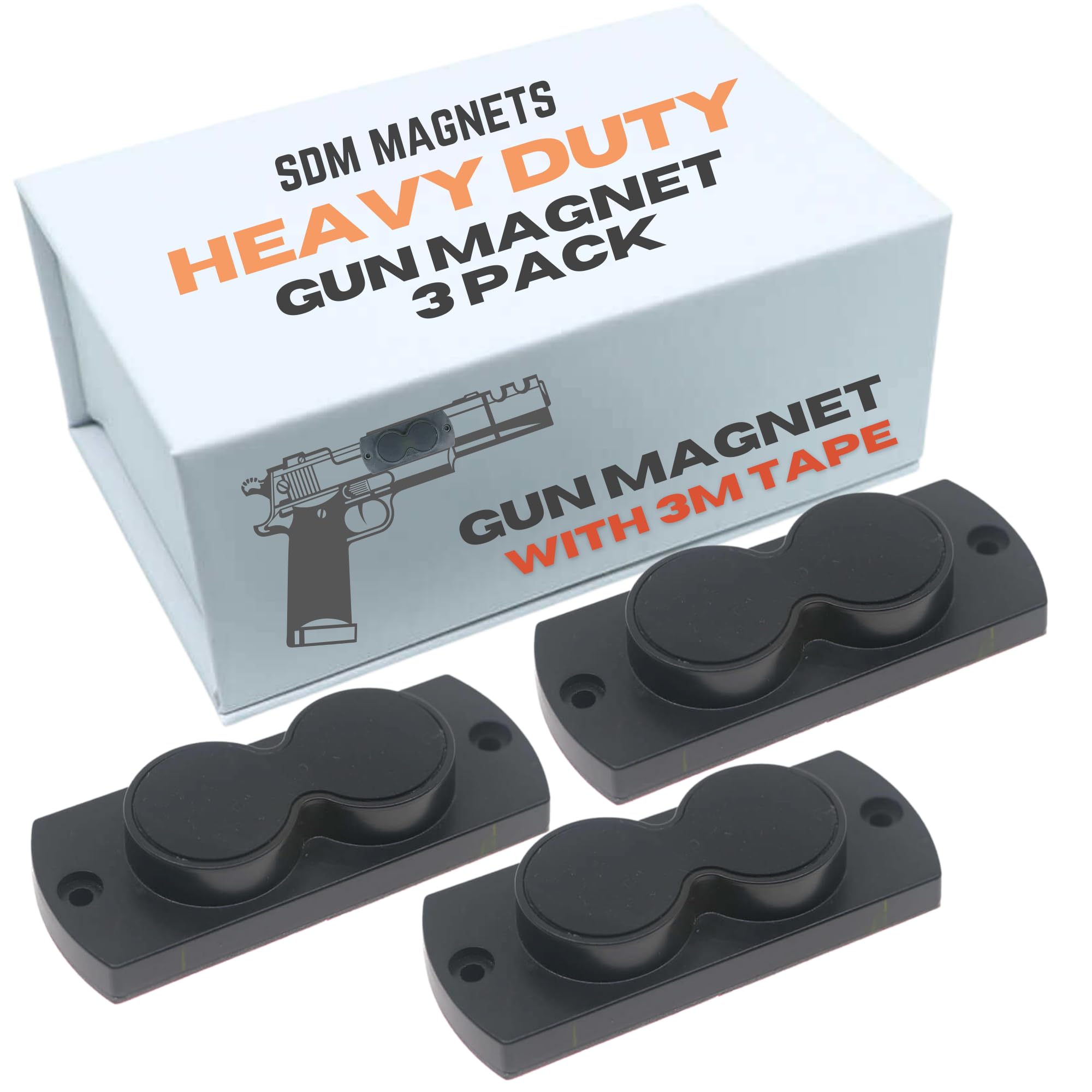 30lbs Magnetic Gun Mount - Secure Storage for Handguns, Rifles & Firearms in Car, Truck, Bedside or Wall | Heavy Duty Gun Magnet Holder (3-Pack, Black) | Perfect for Vehicle, Home Defense & Quick Access